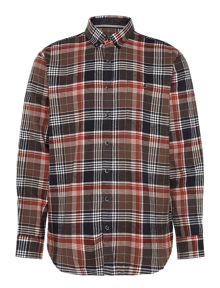 Lindbergh - Large checked brushed shirt L/S - flannel-skjorter - deep brown - 1