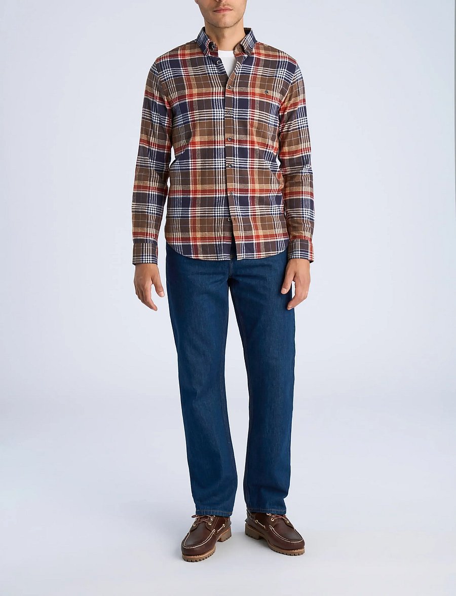 Lindbergh - Large checked brushed shirt L/S - flannel shirts - deep brown - 0