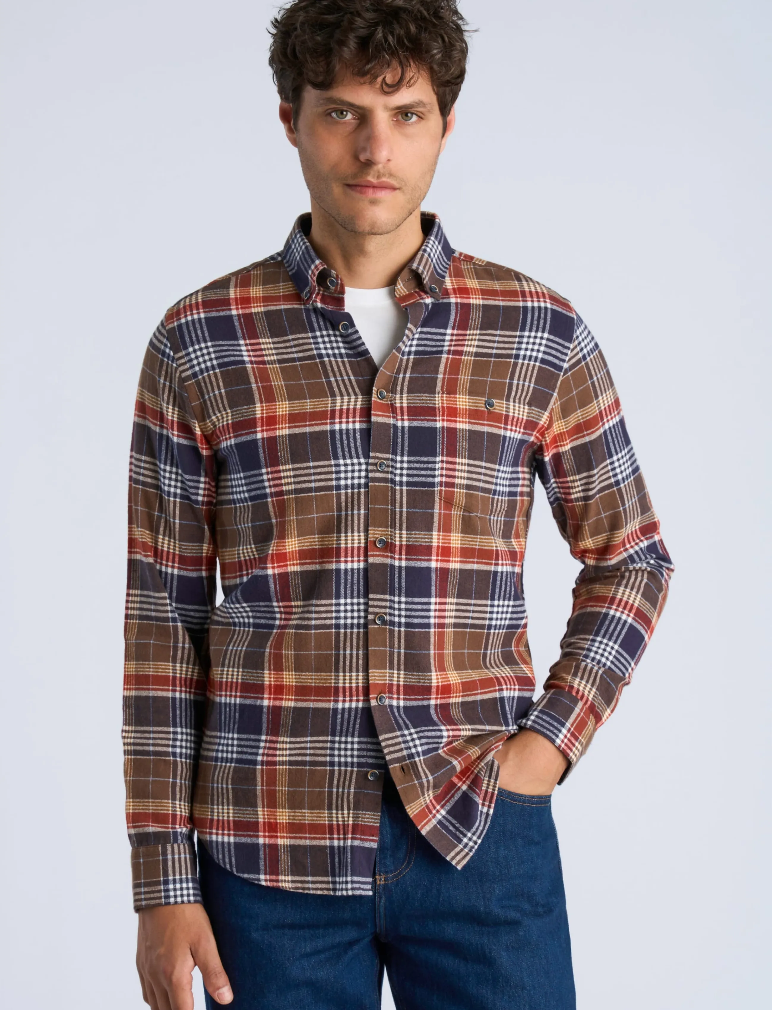 Lindbergh - Large checked brushed shirt L/S - flannel shirts - deep brown - 3