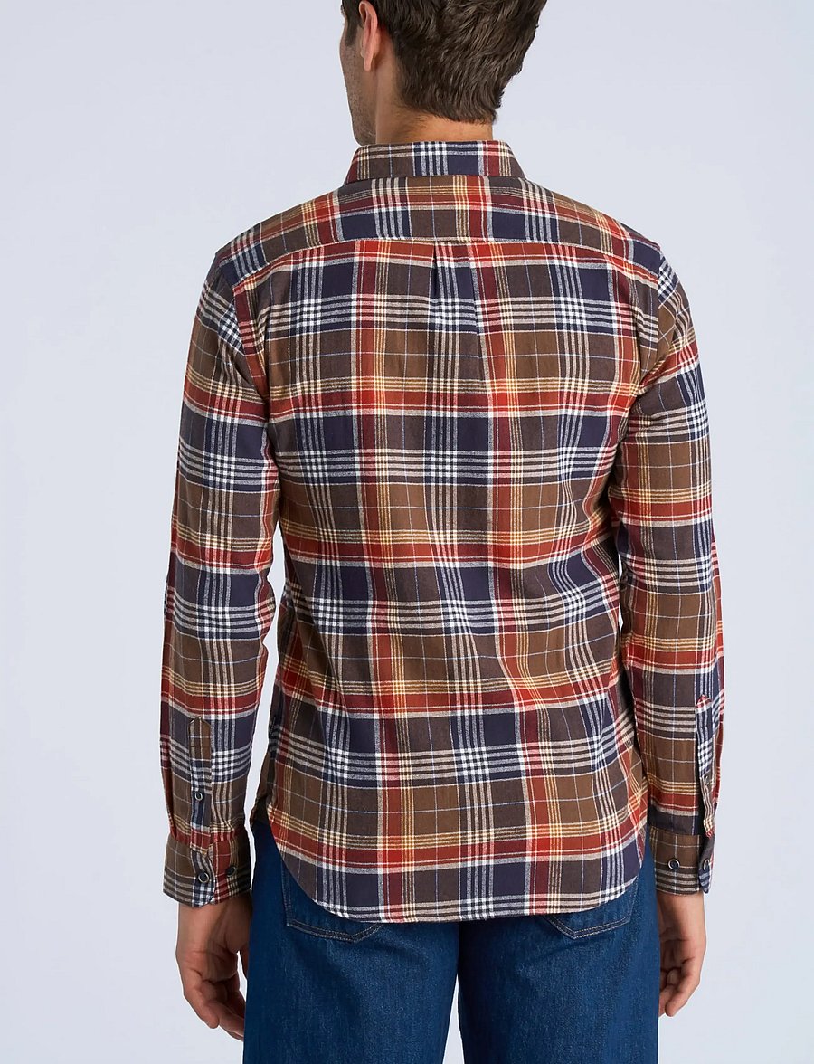 Lindbergh - Large checked brushed shirt L/S - flannel shirts - deep brown - 4