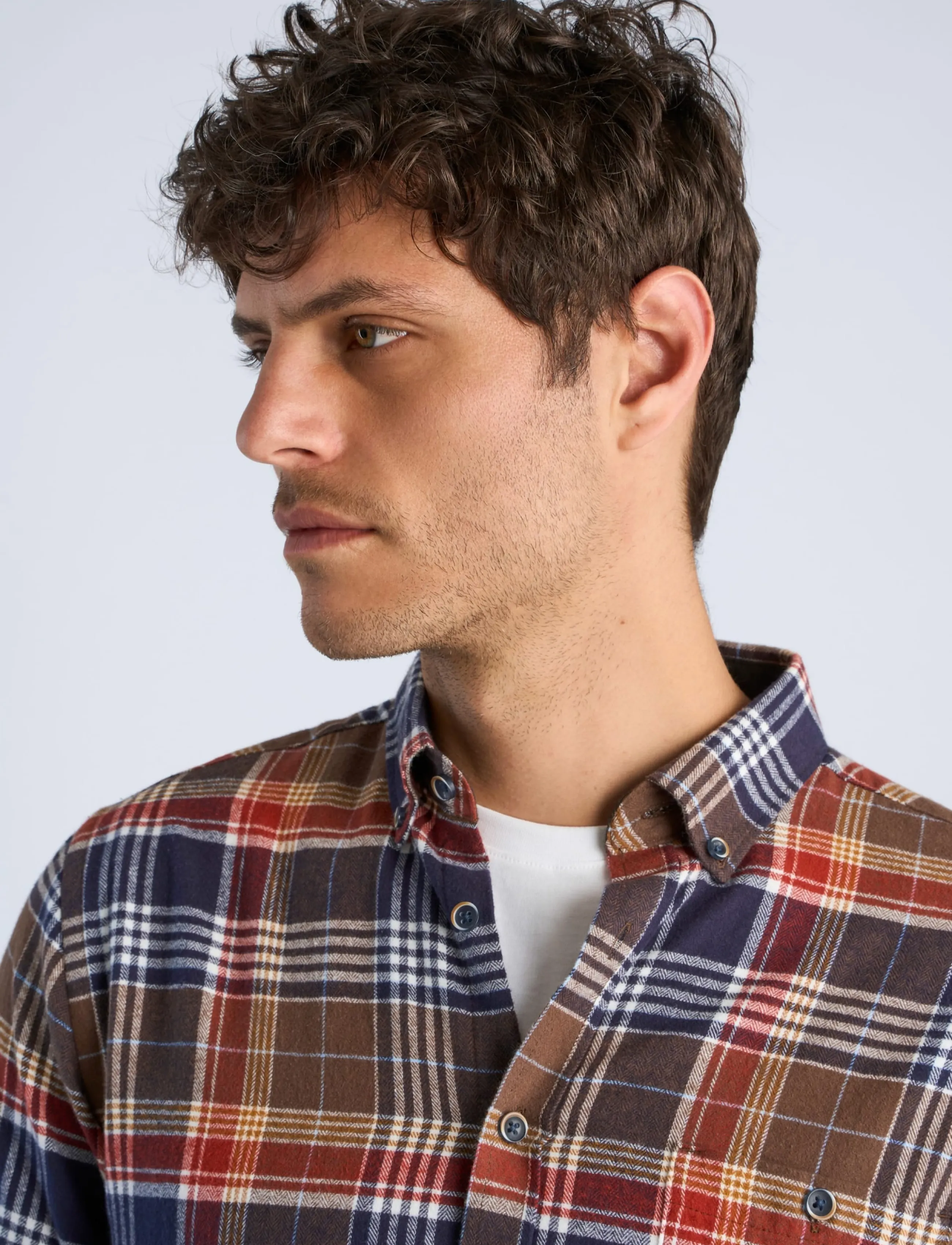 Lindbergh - Large checked brushed shirt L/S - flannel shirts - deep brown - 5