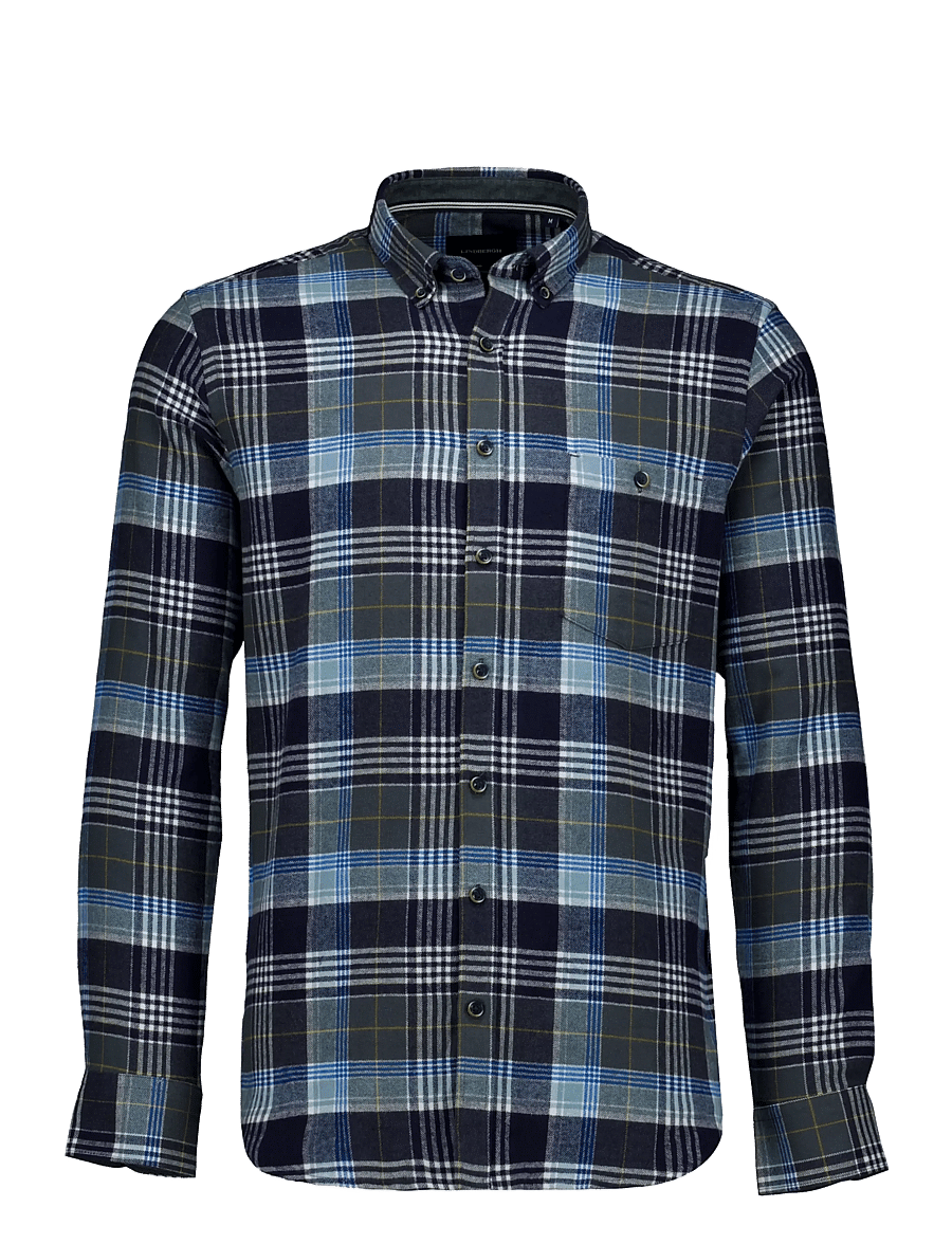 Lindbergh - Large checked brushed shirt L/S - flannel-skjorter - dusty green - 0