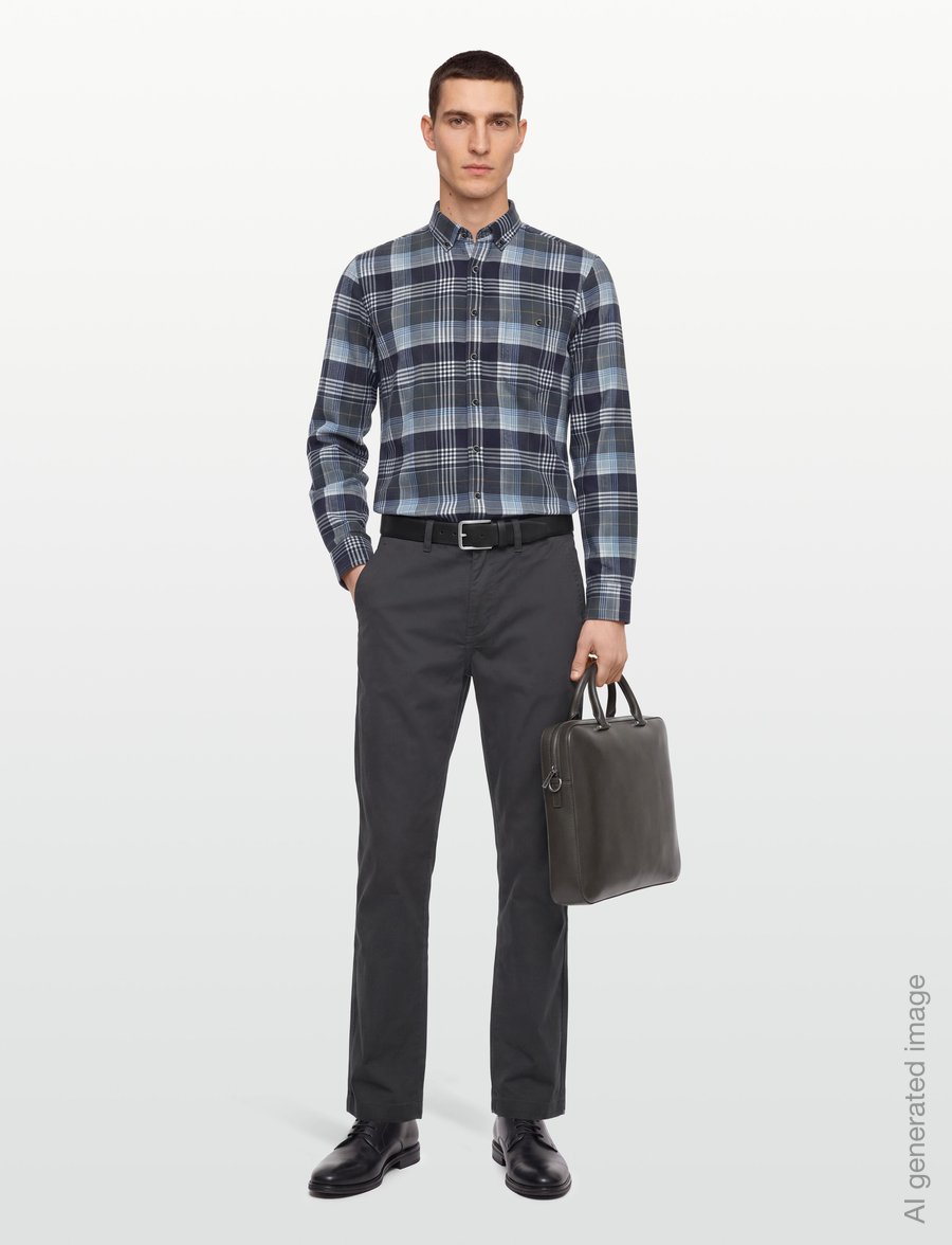 Lindbergh - Large checked brushed shirt L/S - flannel-skjorter - dusty green - 0