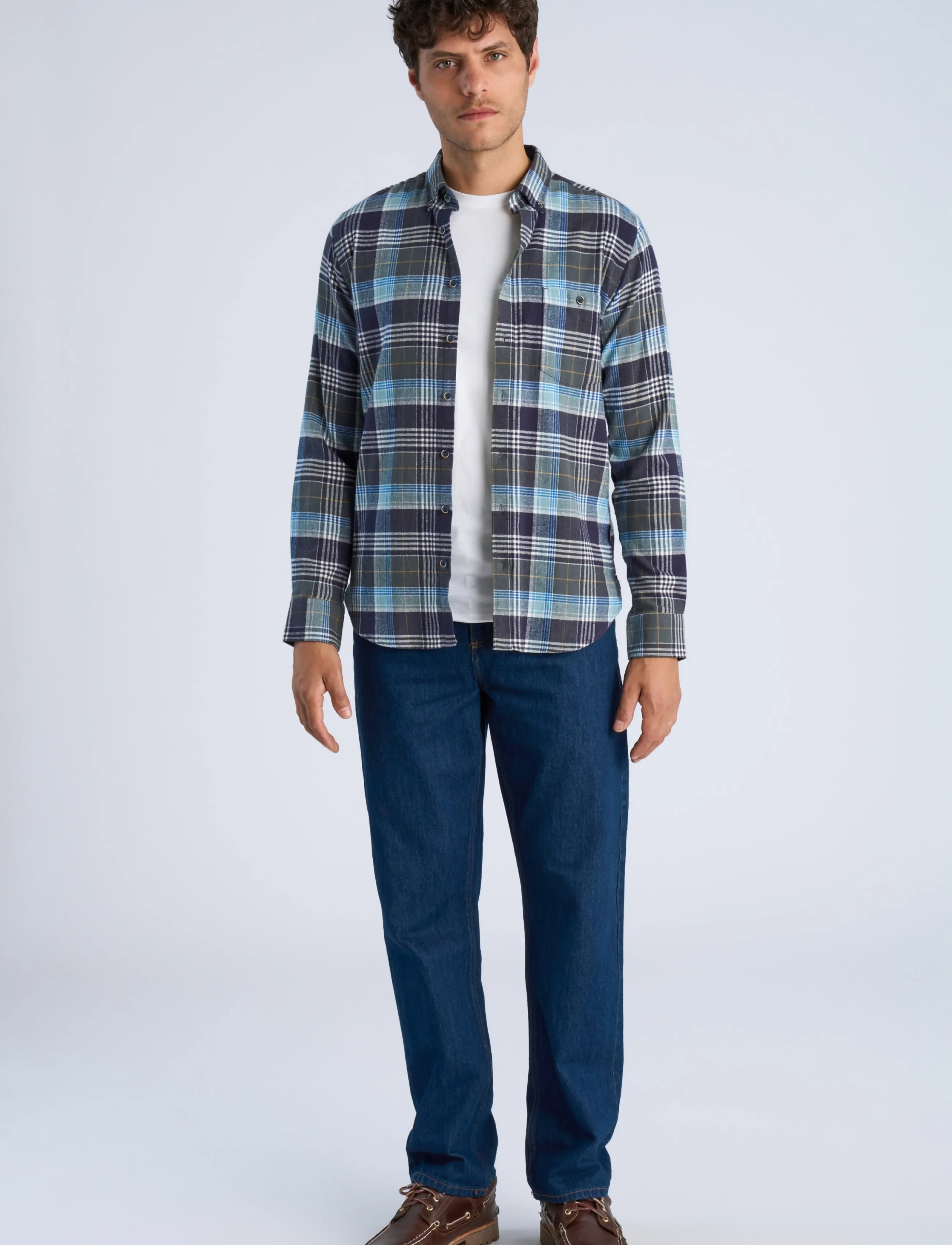 Lindbergh Large checked brushed shirt L/S - Kleidung - DUSTY GREEN / khaki/green