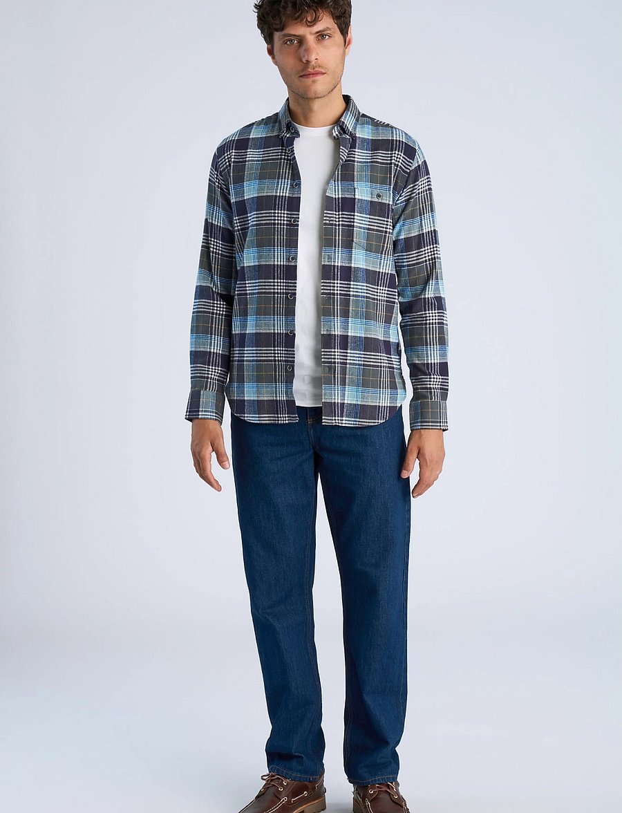 Lindbergh - Large checked brushed shirt L/S - flanellskjortor - dusty green - 0
