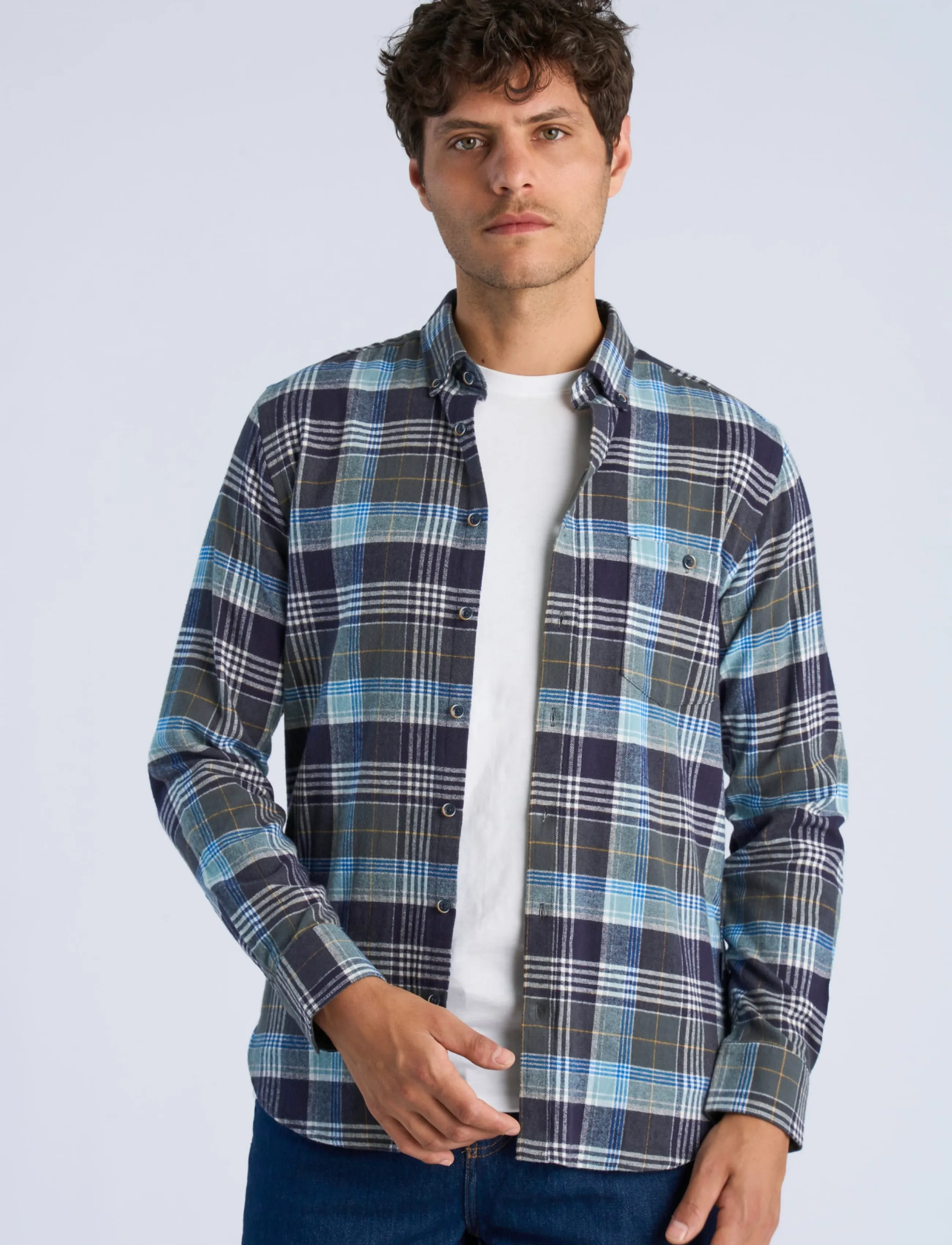 Lindbergh - Large checked brushed shirt L/S - flanellskjortor - dusty green - 3