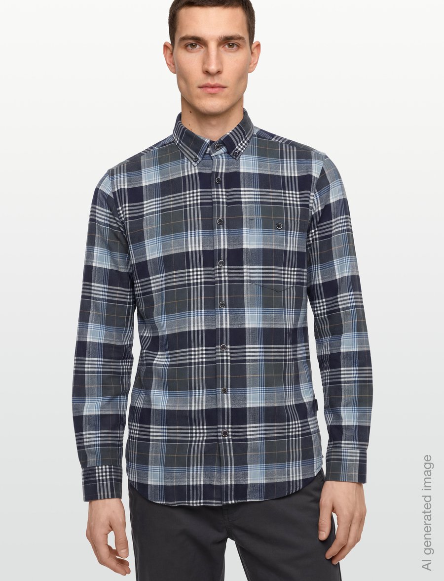 Lindbergh - Large checked brushed shirt L/S - flannel-skjorter - dusty green - 3
