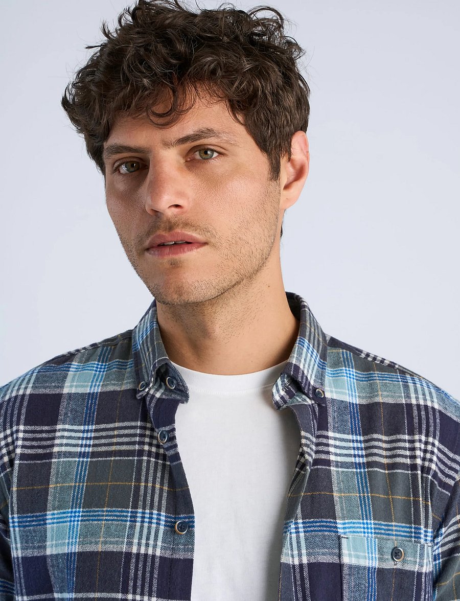 Lindbergh - Large checked brushed shirt L/S - flanellskjortor - dusty green - 5