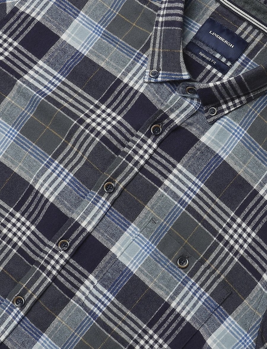 Lindbergh - Large checked brushed shirt L/S - flannel-skjorter - dusty green - 5
