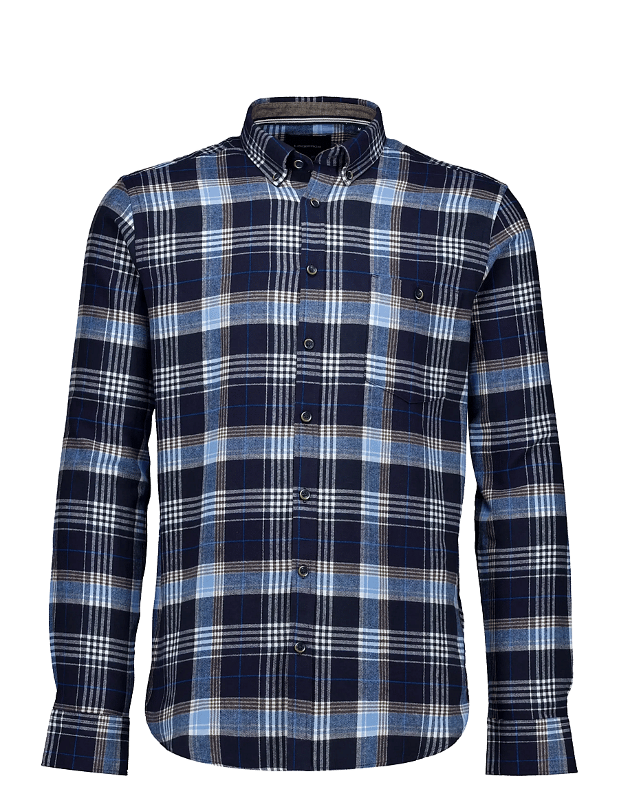 Lindbergh - Large checked brushed shirt L/S - flannel-skjorter - navy - 0