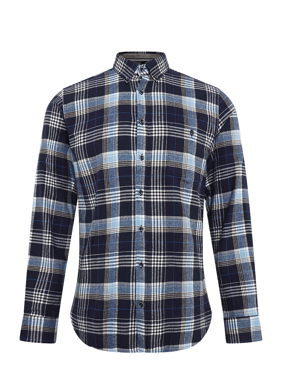 Lindbergh - Large checked brushed shirt L/S - flannel shirts - navy - 1