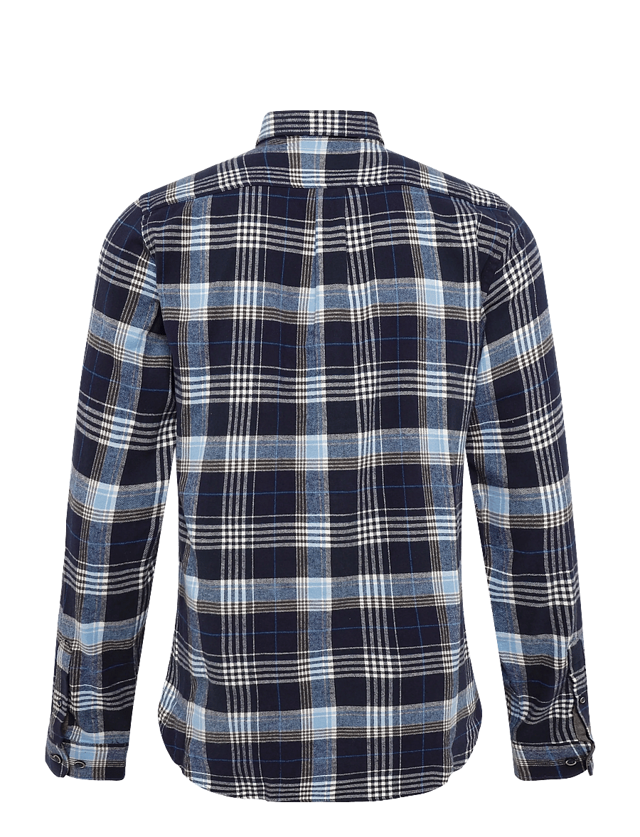 Lindbergh - Large checked brushed shirt L/S - flannel shirts - navy - 2