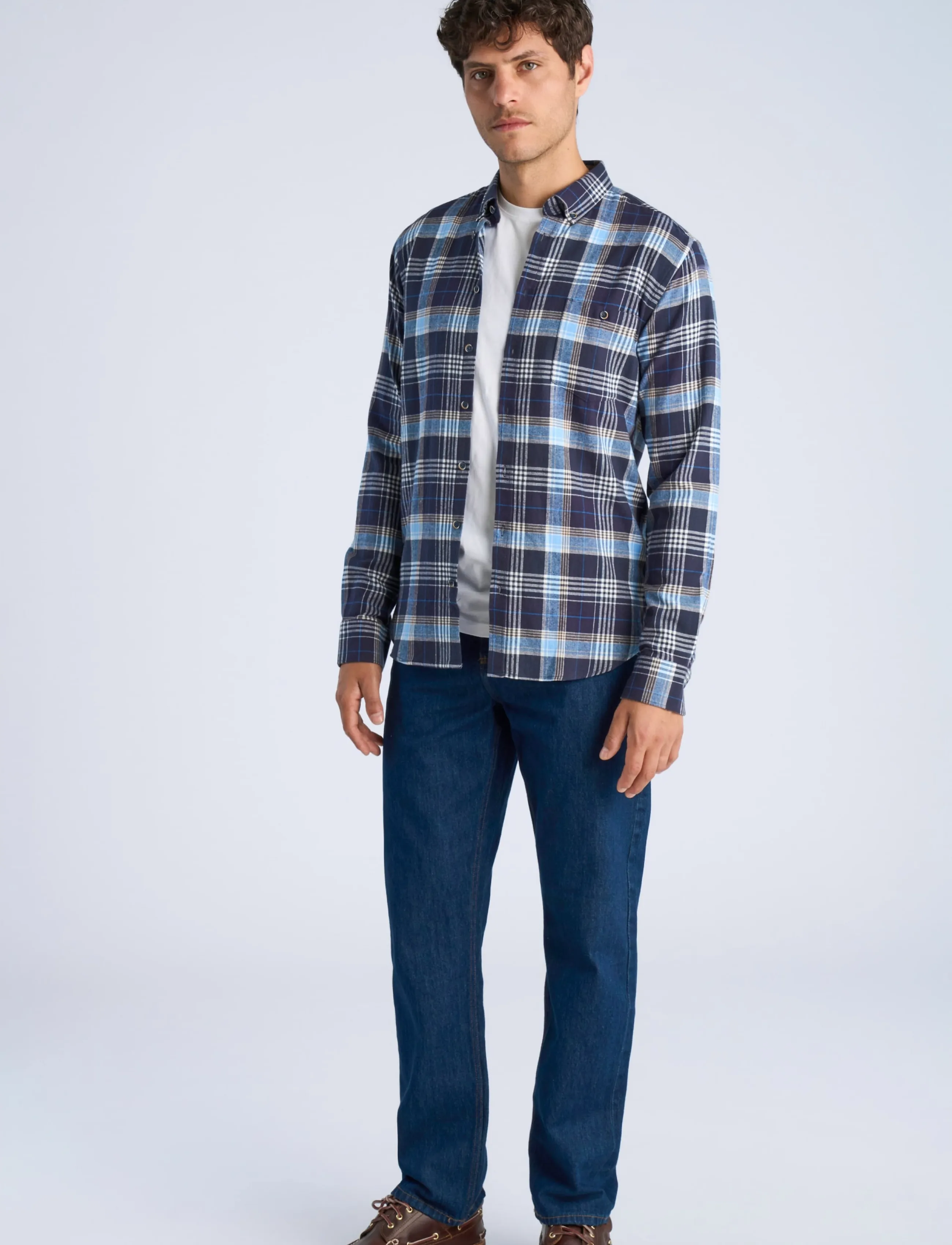 Lindbergh Large checked brushed shirt L/S - Hemden - NAVY / navy