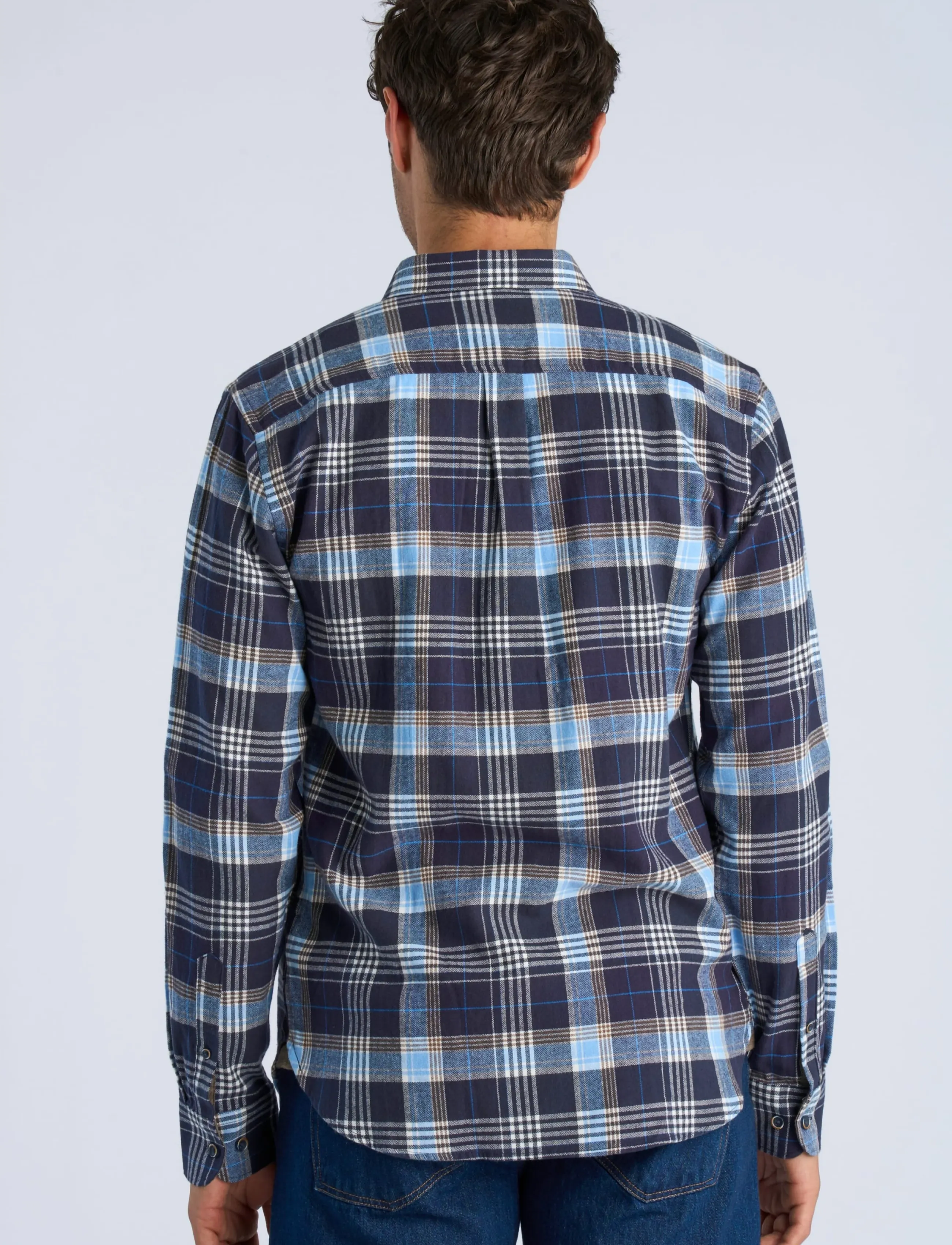 Lindbergh - Large checked brushed shirt L/S - flannel shirts - navy - 4