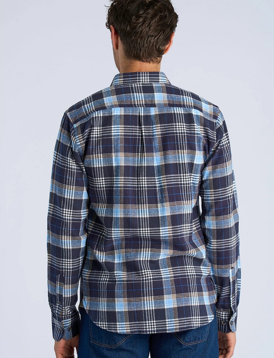 Lindbergh - Large checked brushed shirt L/S - flannel shirts - navy - 4