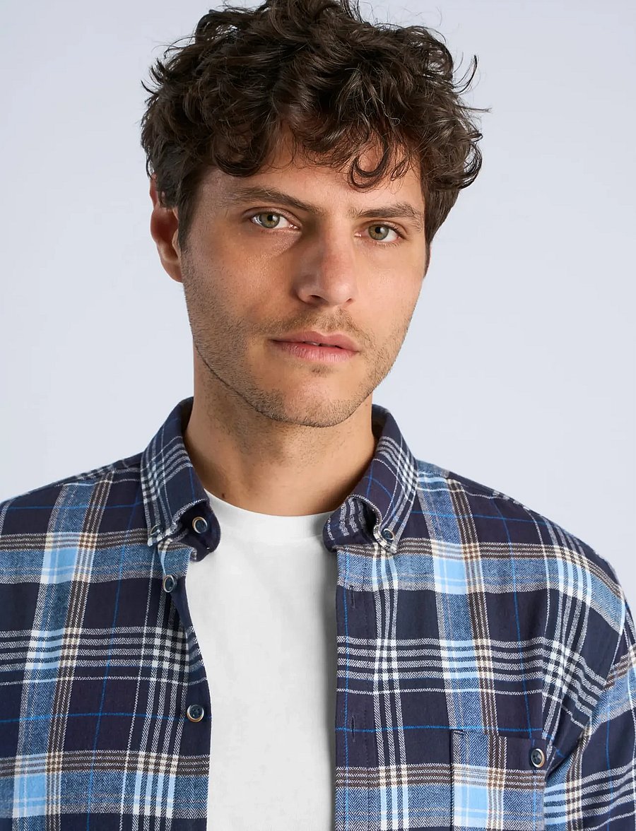 Lindbergh - Large checked brushed shirt L/S - flanell-hemden - navy - 5