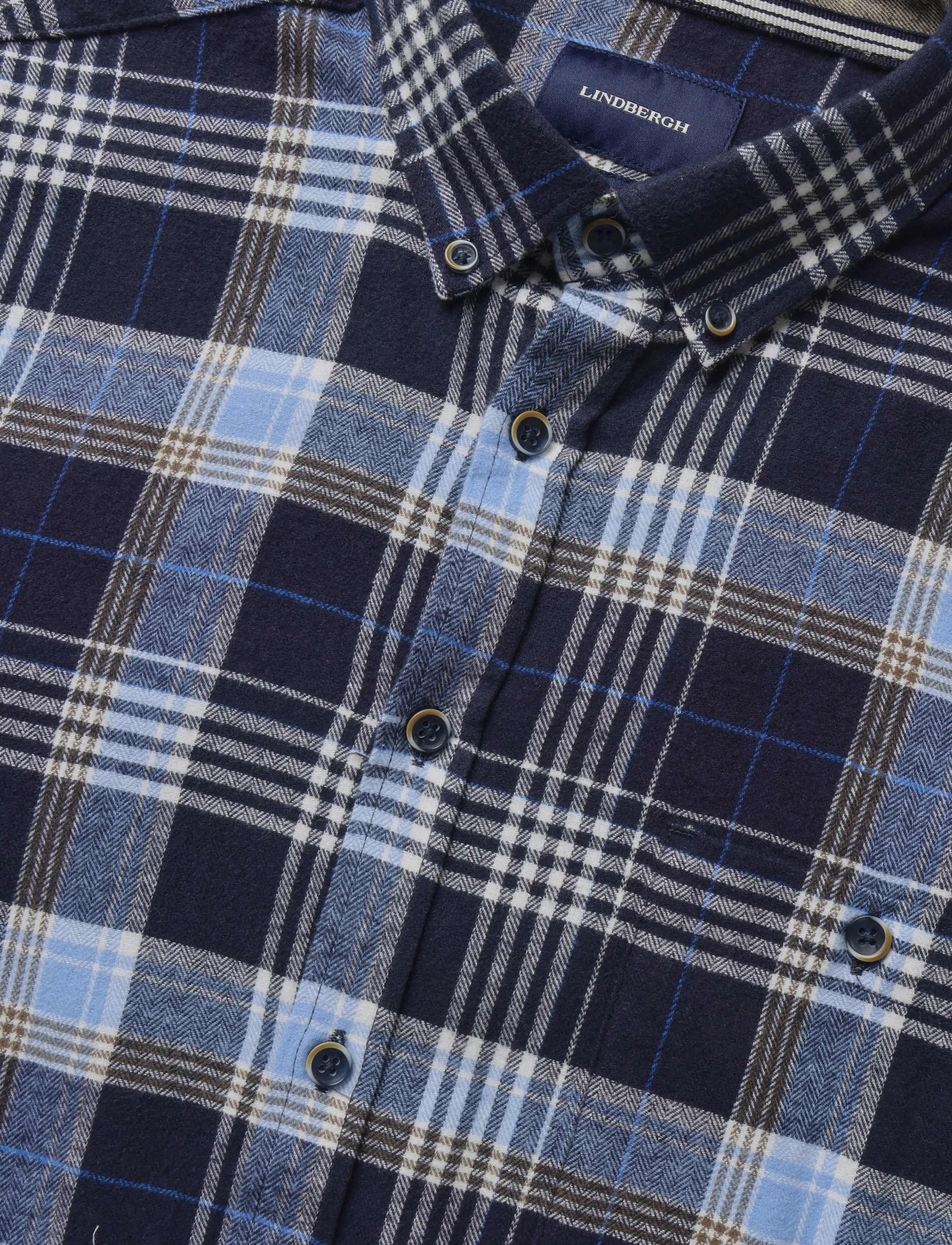Lindbergh - Large checked brushed shirt L/S - flannel shirts - navy - 5