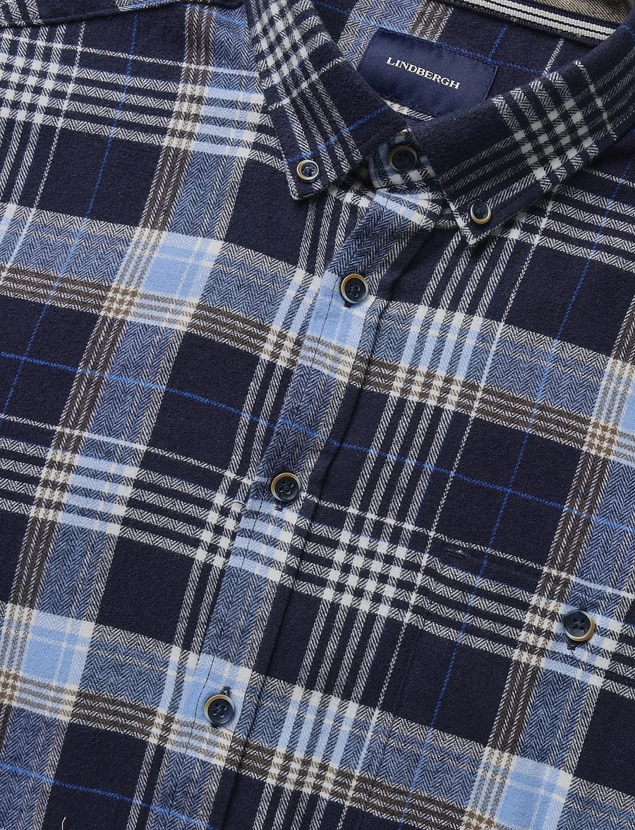 Lindbergh - Large checked brushed shirt L/S - flannel shirts - navy - 5