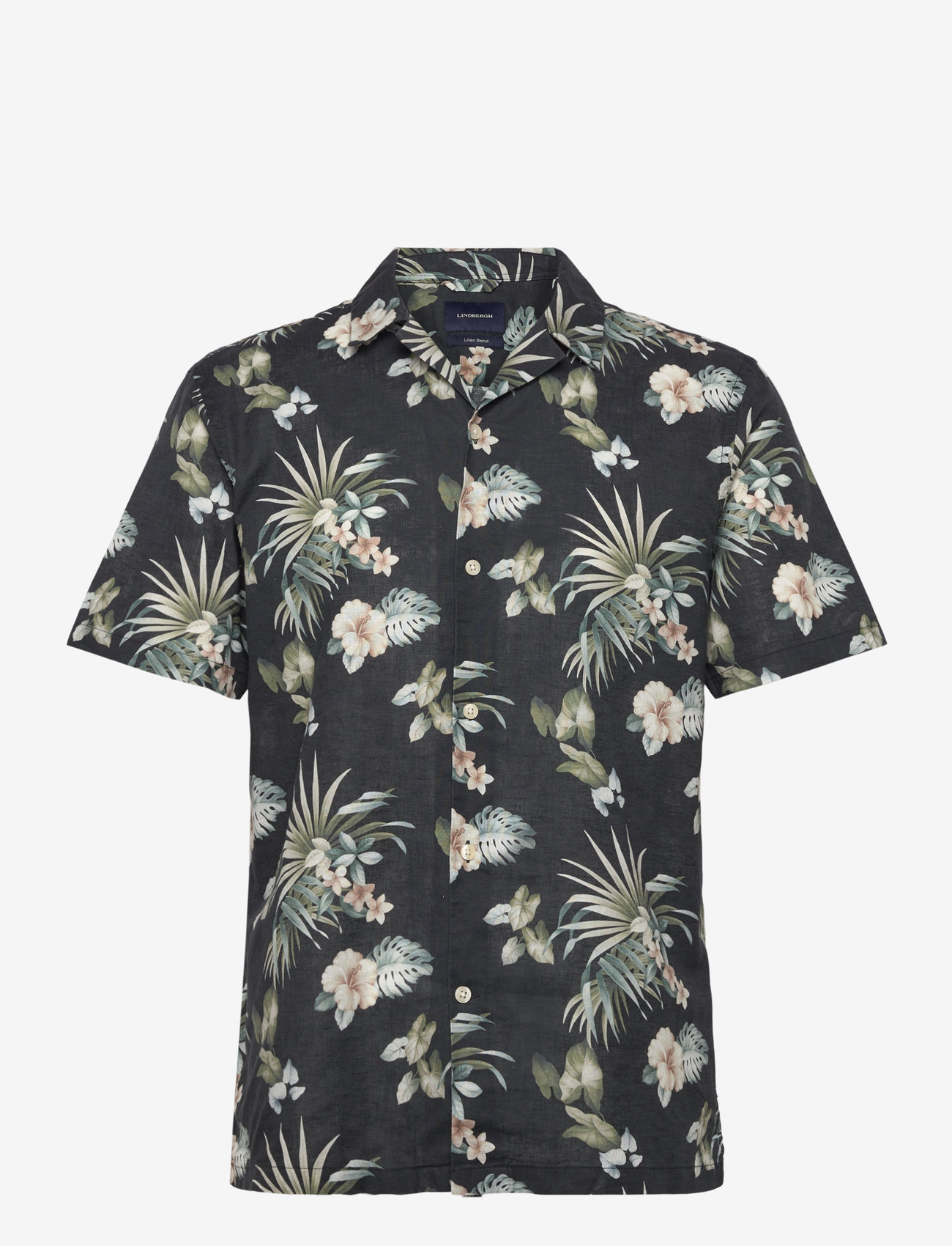 Lindbergh - Linen blend AOP S/S shirt - black - 0
