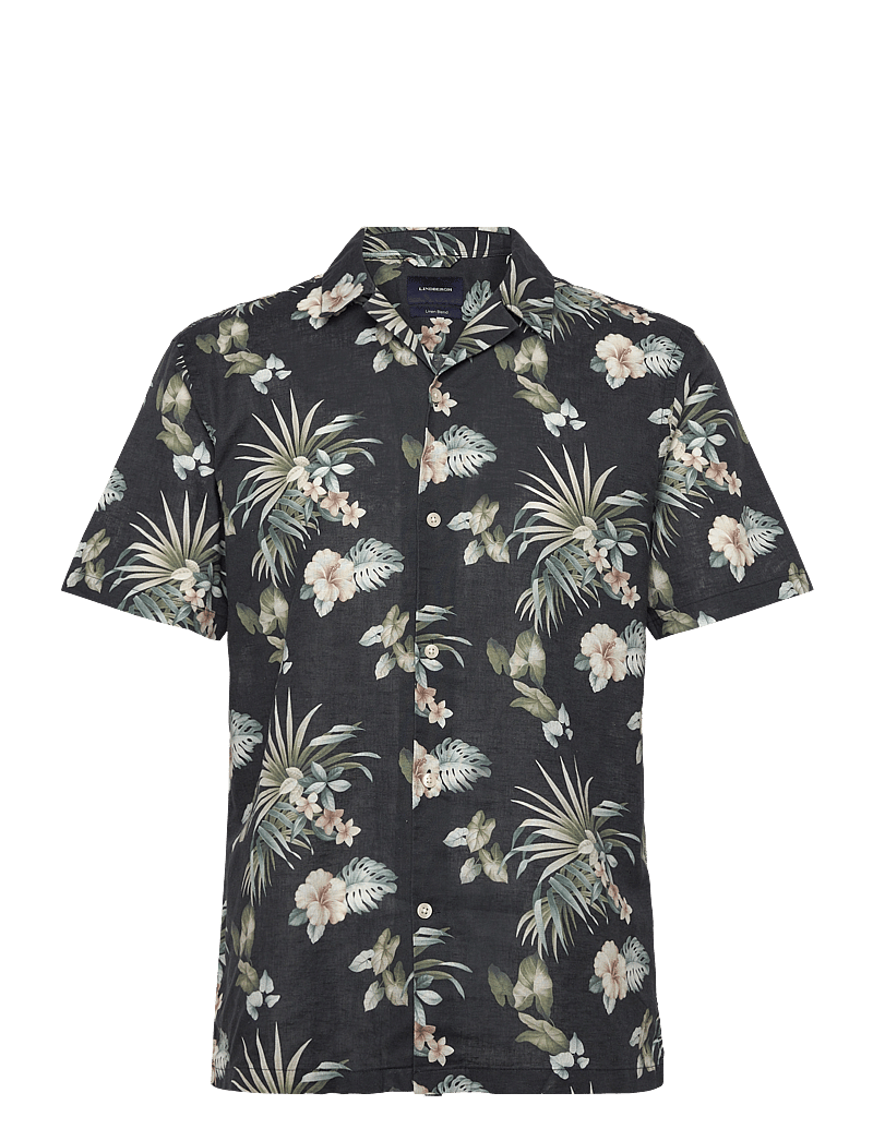 Lindbergh - Linen blend AOP S/S shirt - black - 0
