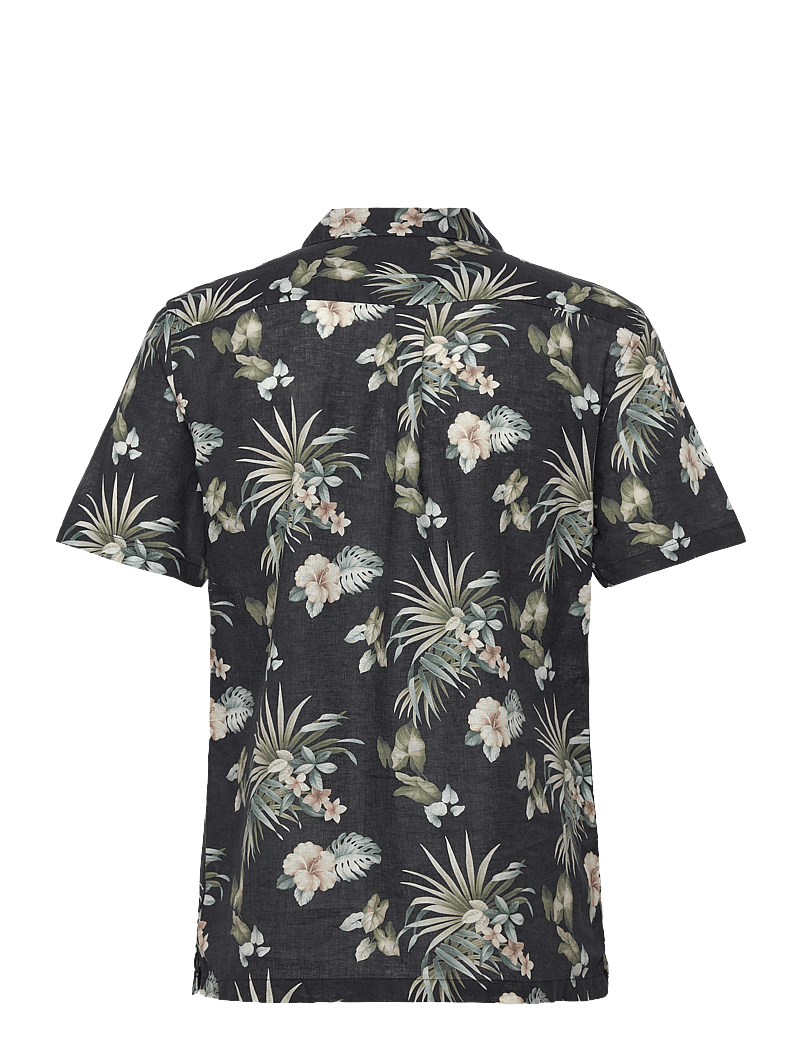 Lindbergh - Linen blend AOP S/S shirt - black - 1