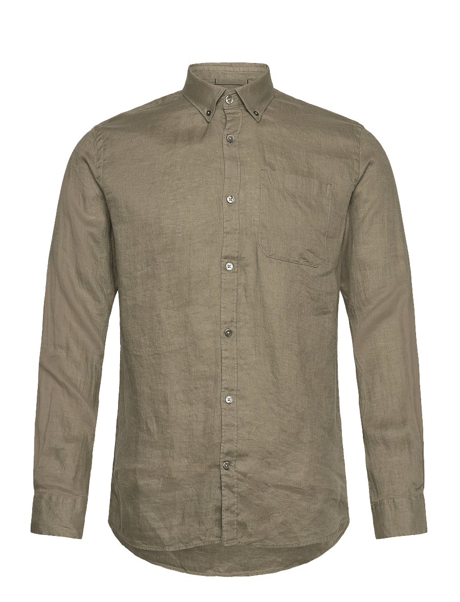 Lindbergh - Pure linen L/S shirt - lt dusty army - 0