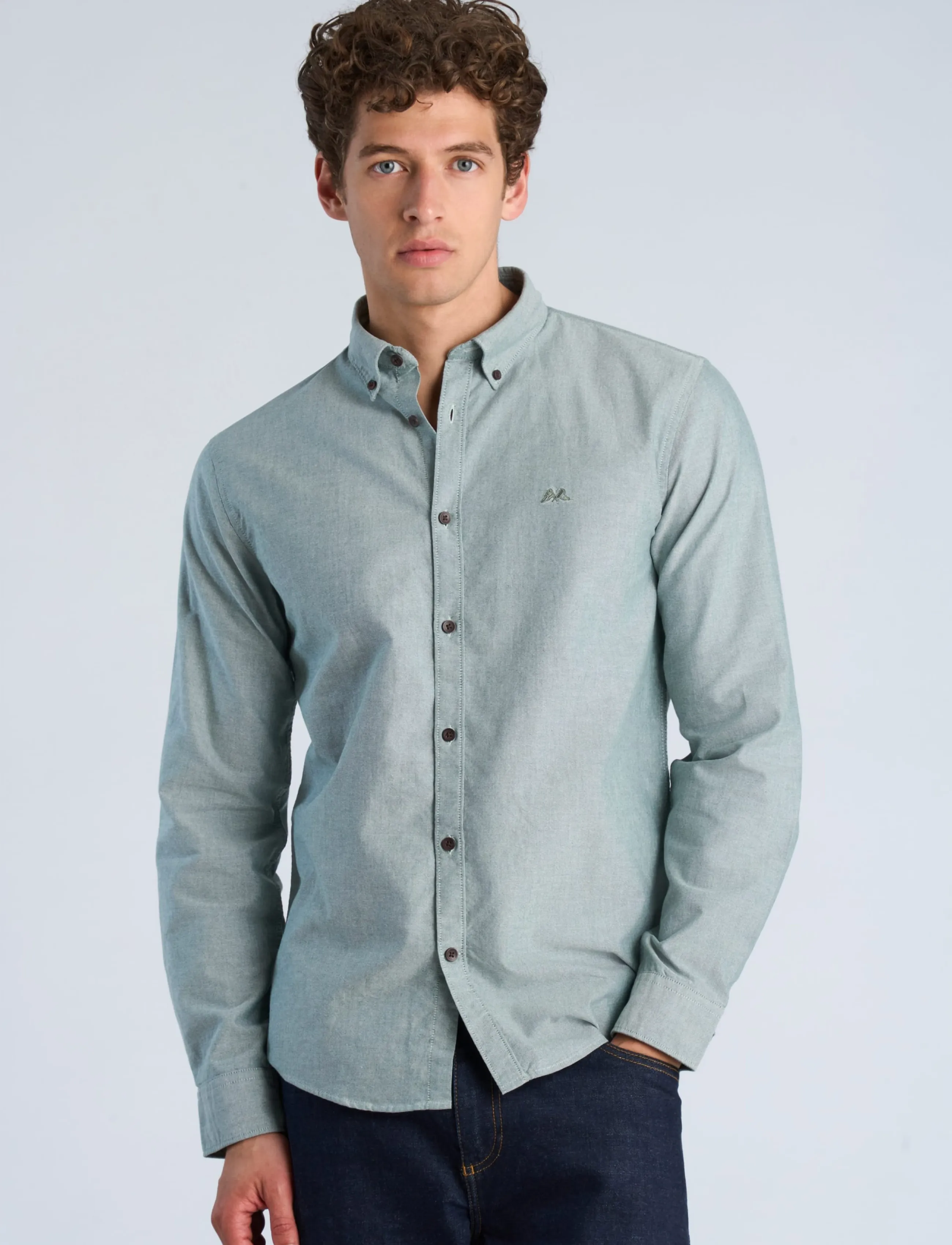 Lindbergh - Yarn dyed oxford superflex shirt L/S - oxford shirts - green - 3
