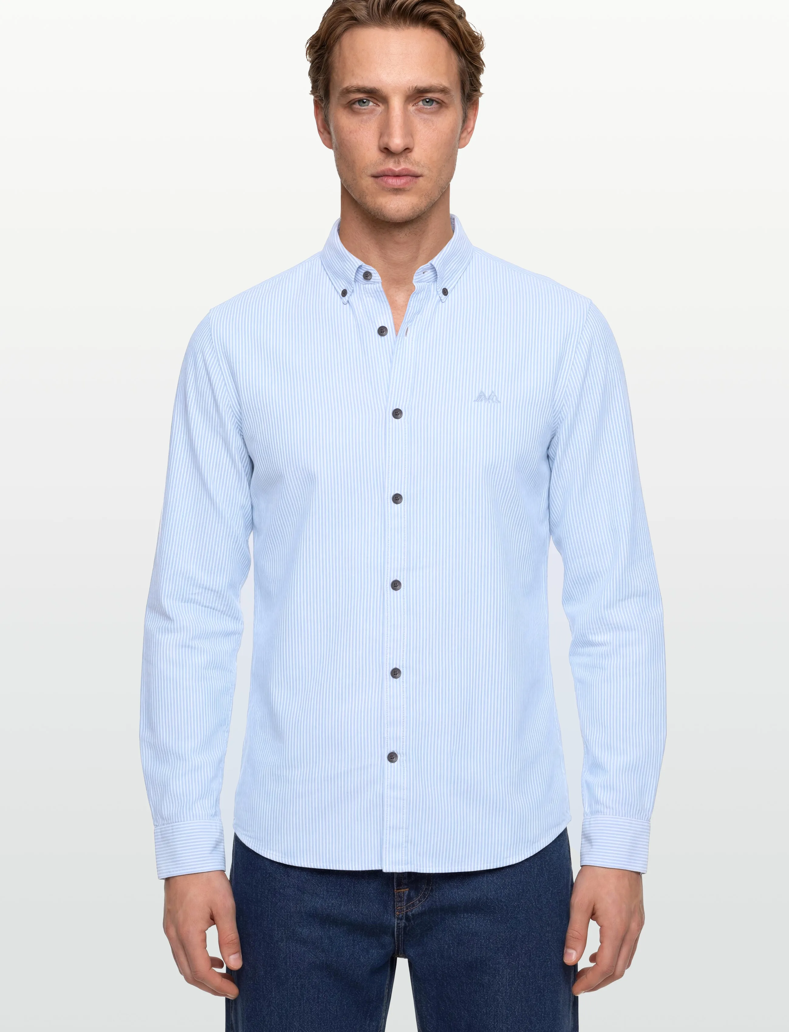Lindbergh - Yarn dyed oxford superflex shirt L/S - oxford skjorter - lt blue stripe - 3