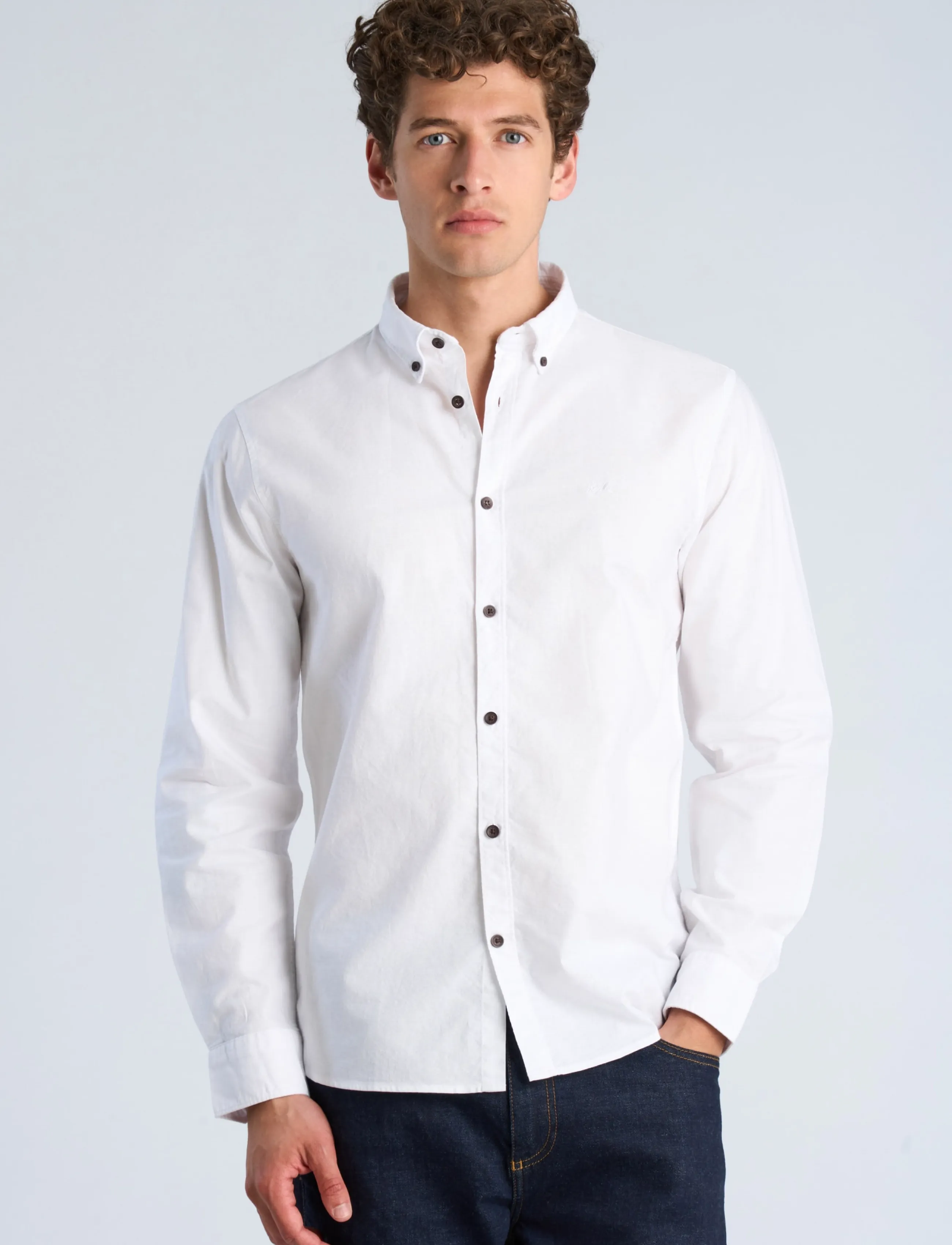 Lindbergh - Yarn dyed oxford superflex shirt L/S - oxford shirts - white - 3