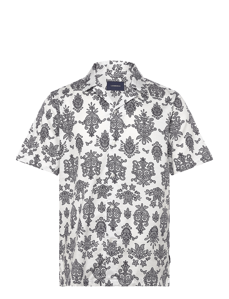 Lindbergh - Cotton/Lyocel AOP shirt S/S - kurzarmhemden - white - 0