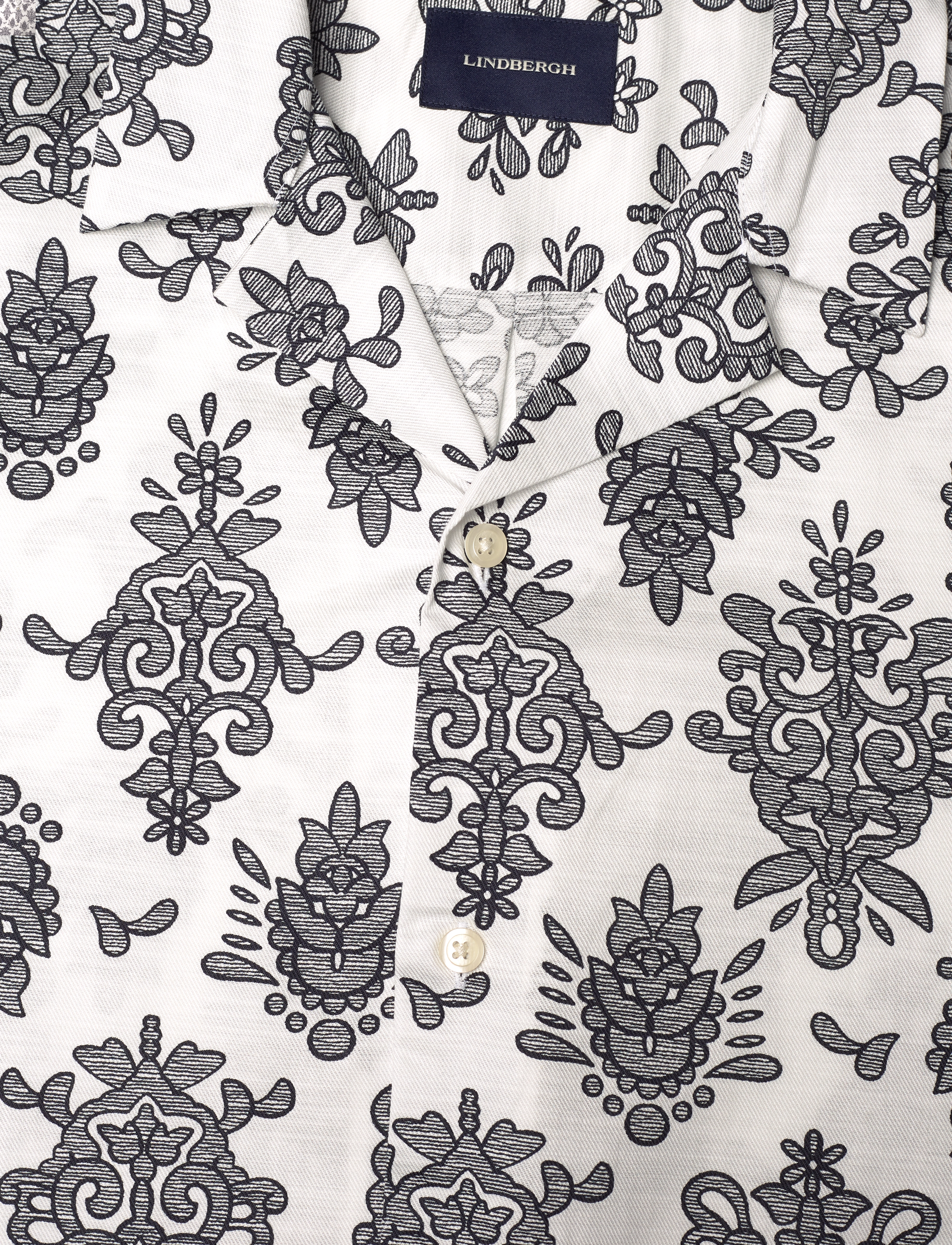 Lindbergh - Cotton/Lyocel AOP shirt S/S - kurzarmhemden - white - 3