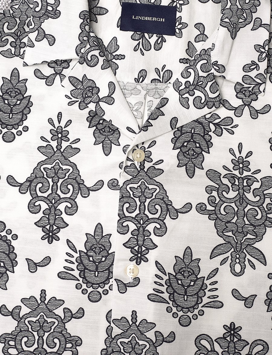 Lindbergh - Cotton/Lyocel AOP shirt S/S - kurzarmhemden - white - 3