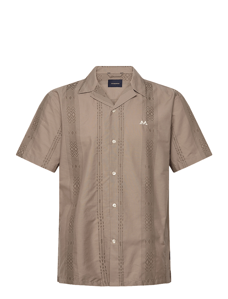 Lindbergh - Dobby stripe S/S resort shirt - kortärmade skjortor - sand - 0