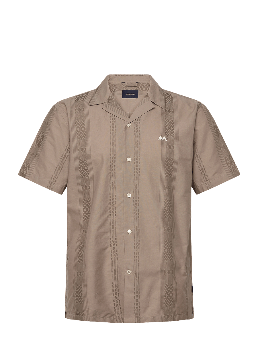 Lindbergh - Dobby stripe S/S resort shirt - stutterma skyrtur - sand - 0