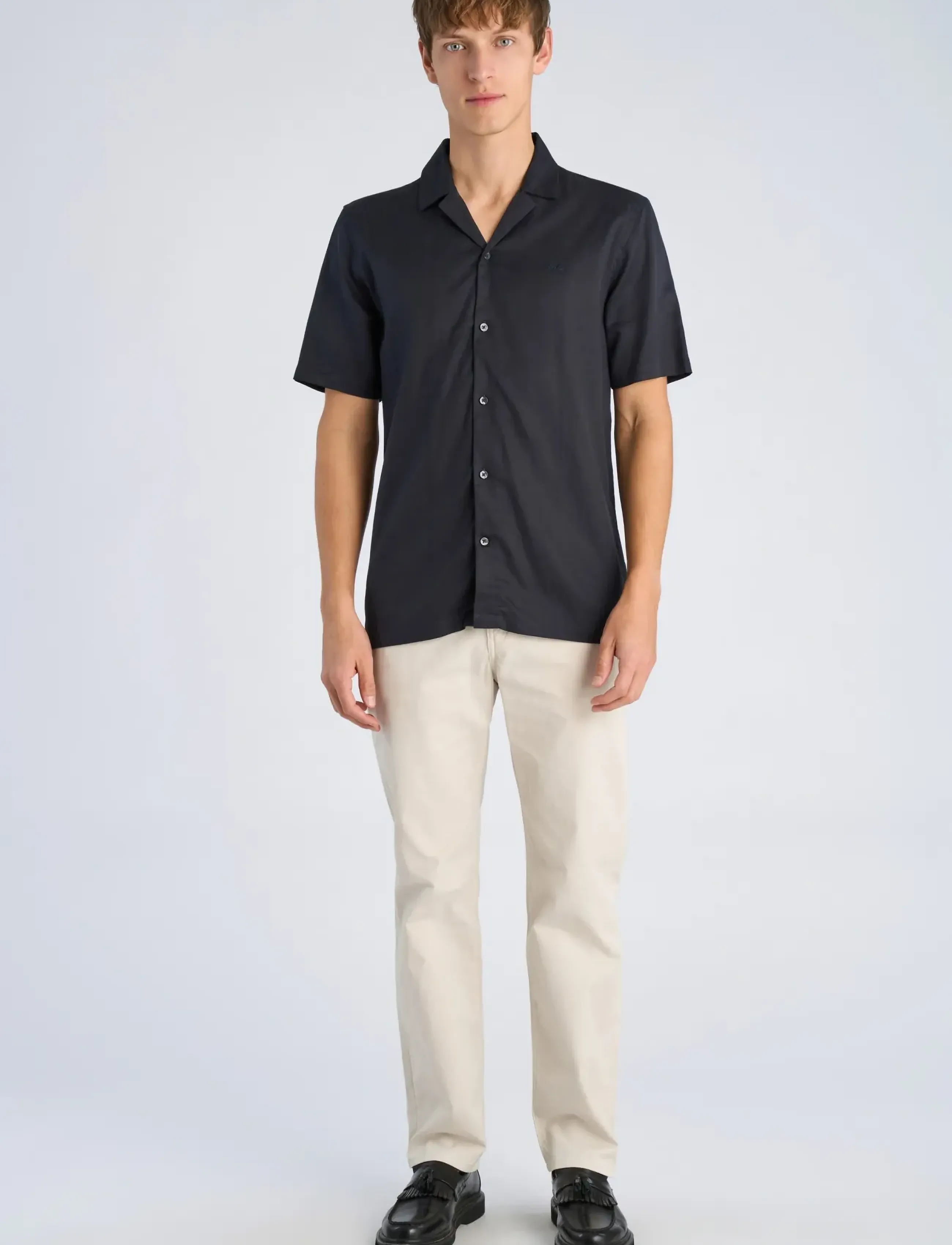 Lindbergh Cotton / Lyocell blend resort shirt - Kläder - DK NAVY / black