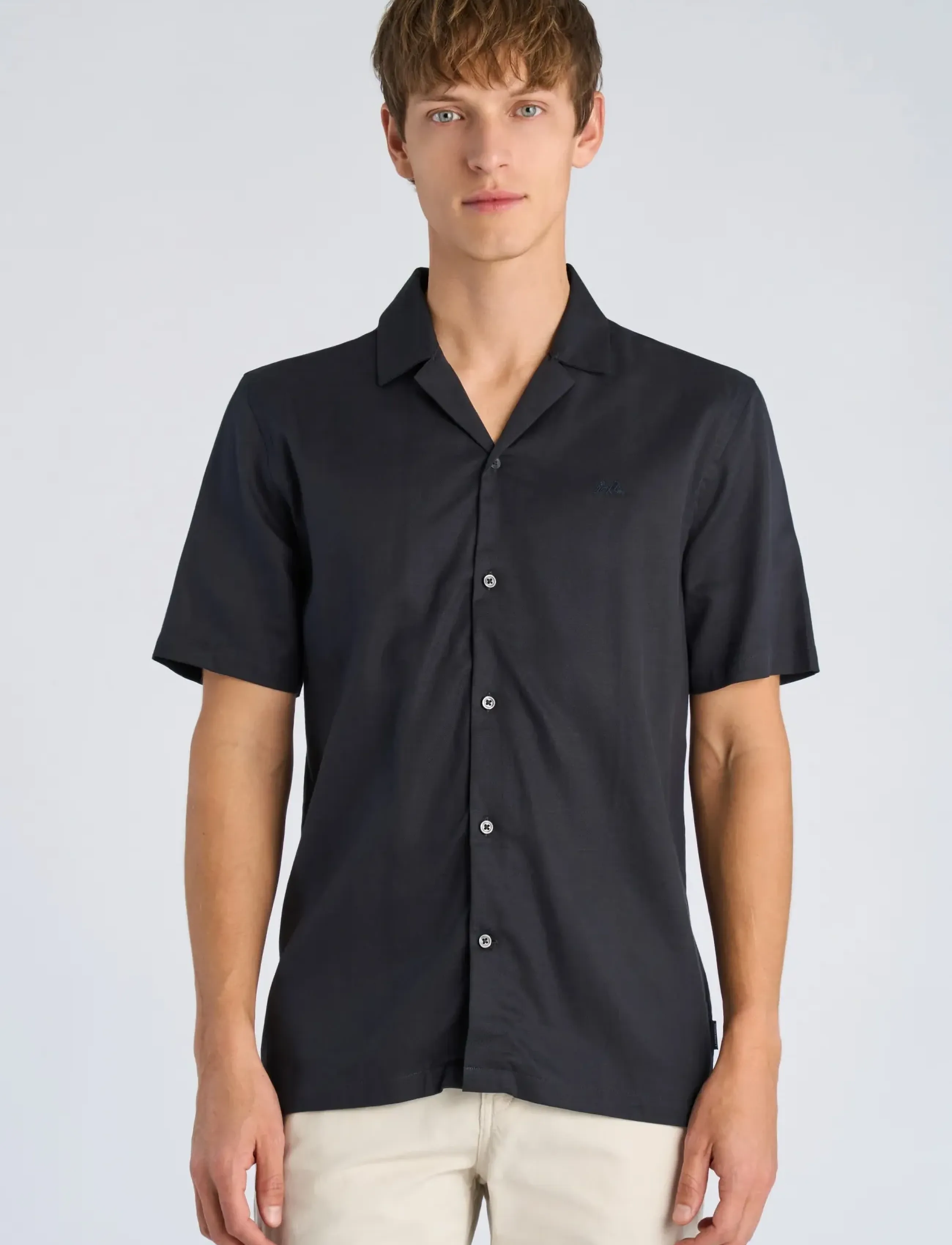 Lindbergh - Cotton / Lyocell blend resort shirt - kortærmede skjorter - dk navy - 3