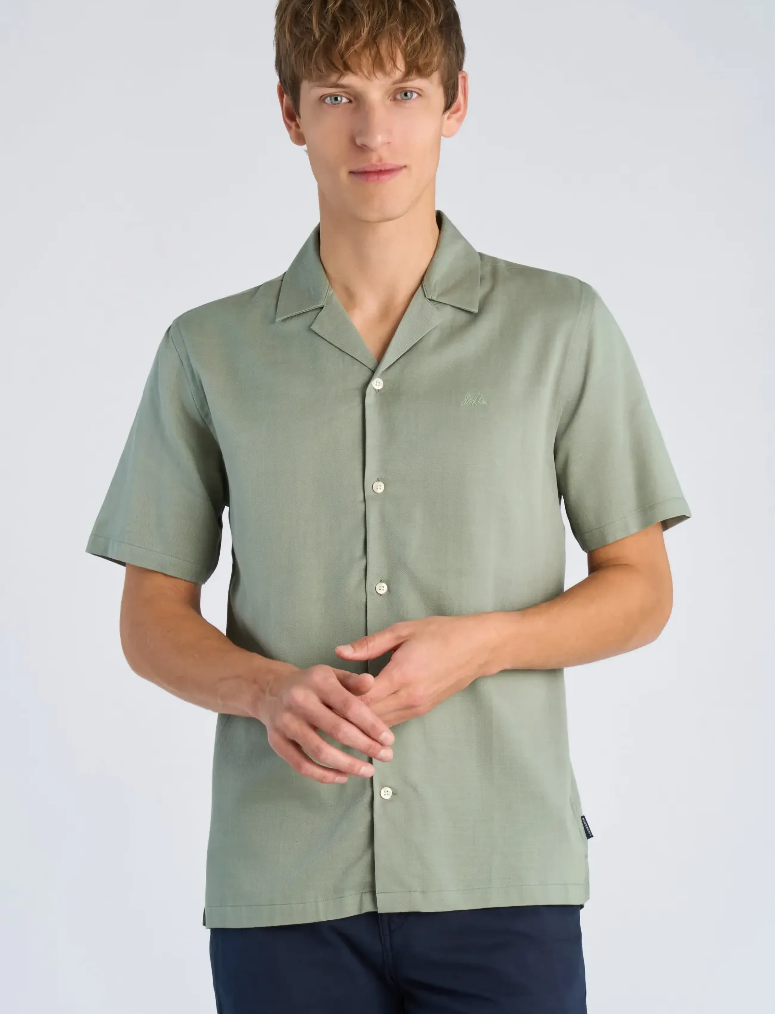Lindbergh - Cotton / Lyocell blend resort shirt - kortærmede skjorter - faded green - 3