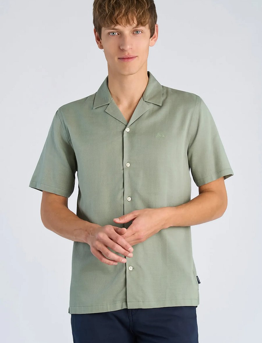 Lindbergh - Cotton / Lyocell blend resort shirt - kortærmede skjorter - faded green - 3
