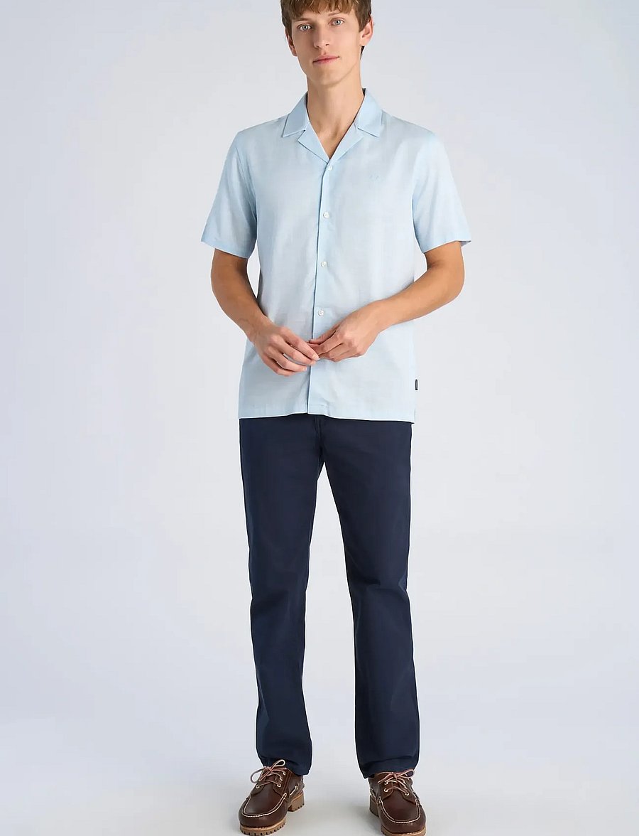 Lindbergh - Cotton / Lyocell blend resort shirt - short-sleeved shirts - ice blue - 0