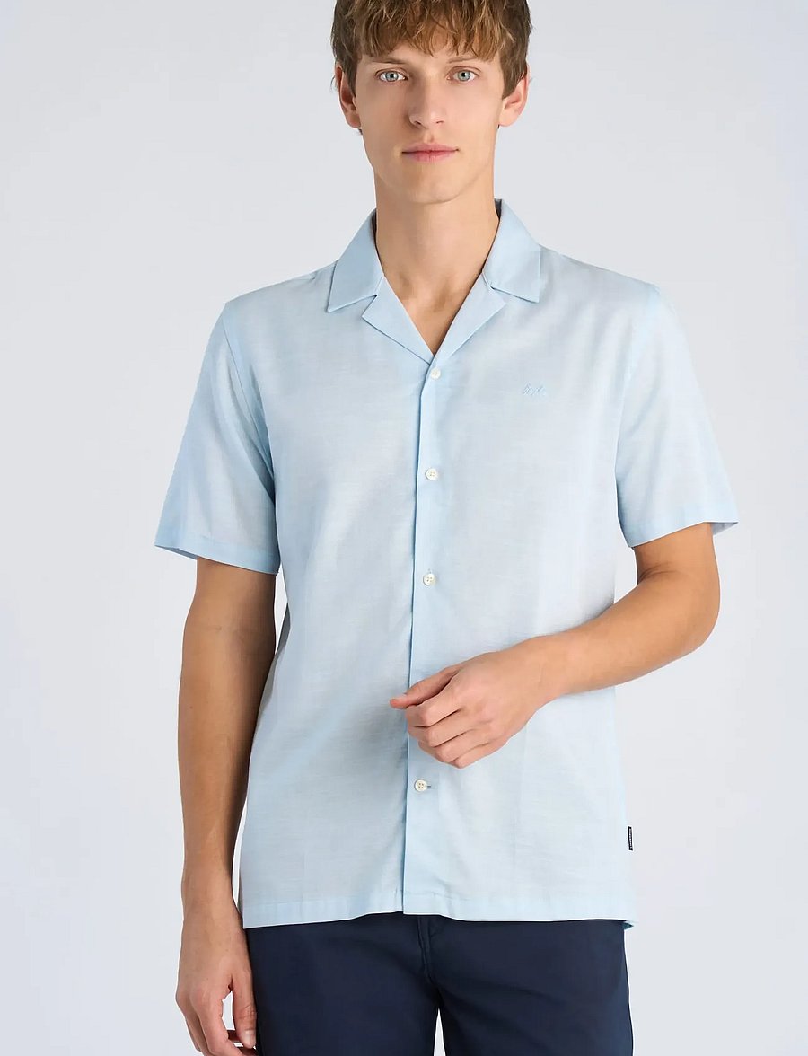 Lindbergh - Cotton / Lyocell blend resort shirt - short-sleeved shirts - ice blue - 3