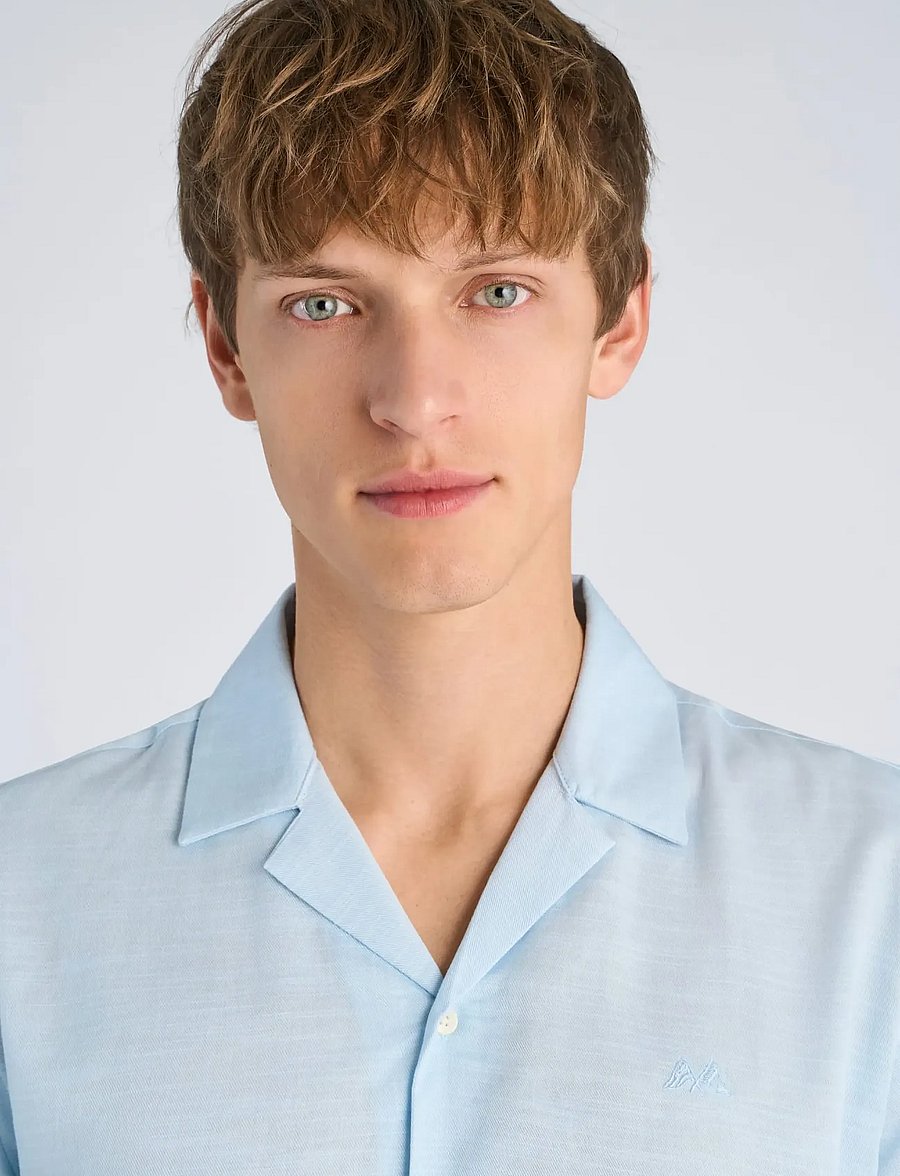 Lindbergh - Cotton / Lyocell blend resort shirt - short-sleeved shirts - ice blue - 5