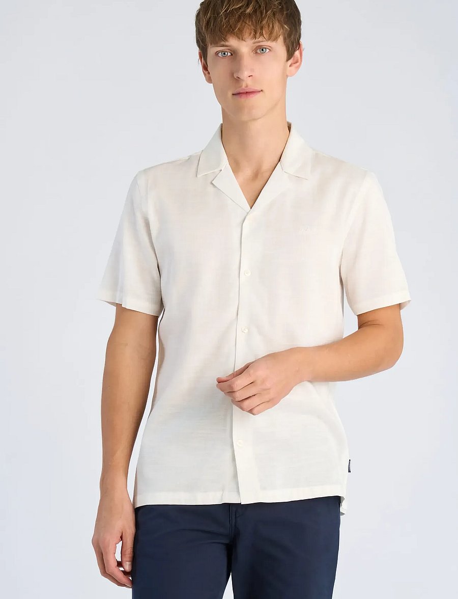 Lindbergh - Cotton / Lyocell blend resort shirt - kortärmade skjortor - off white - 3