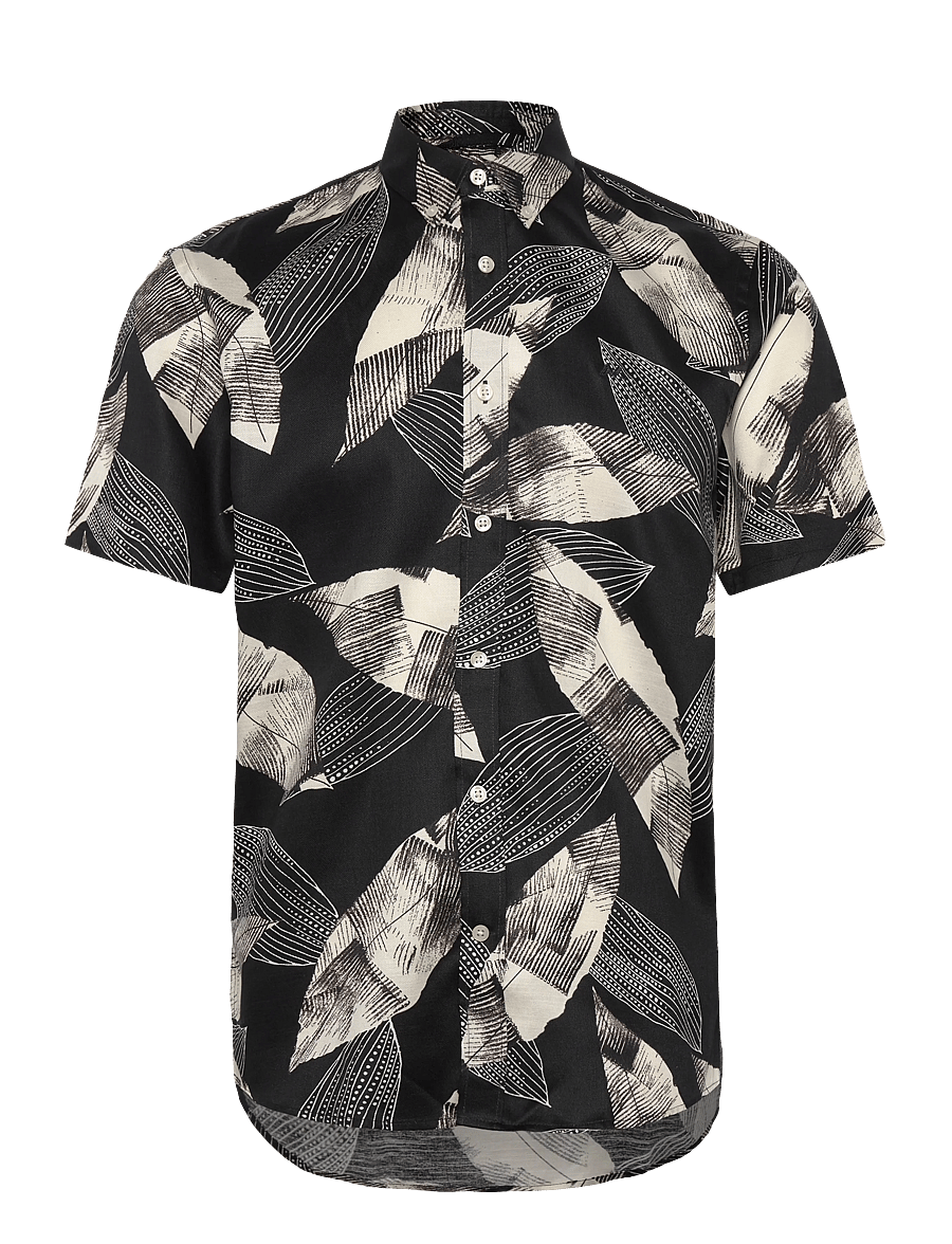 Lindbergh - Cotton / Lyocell blend AOP shirt S/ - pattern shirts - black - 1