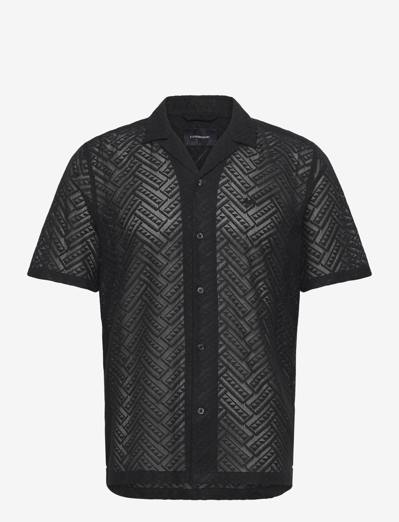 Lindbergh - Texture resort shirt S/S - kortärmade skjortor - black - 1