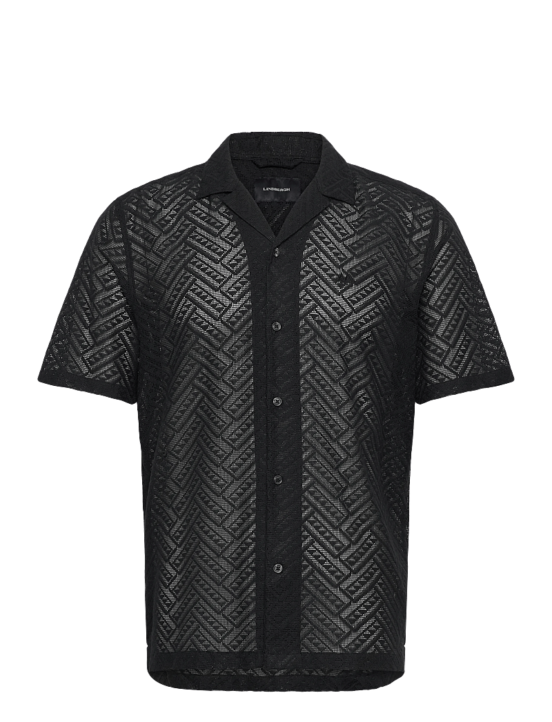 Lindbergh - Texture resort shirt S/S - kurzarmhemden - black - 1