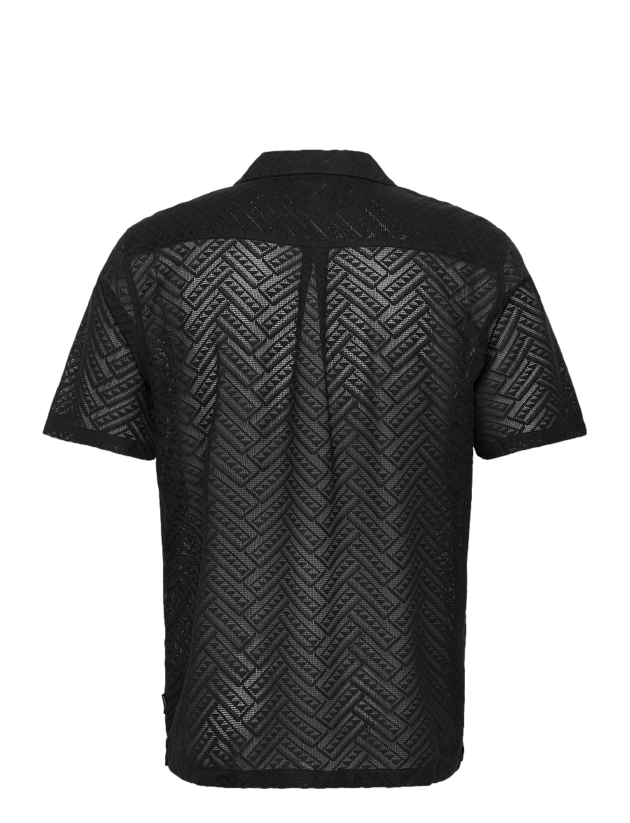 Lindbergh - Texture resort shirt S/S - kurzarmhemden - black - 2