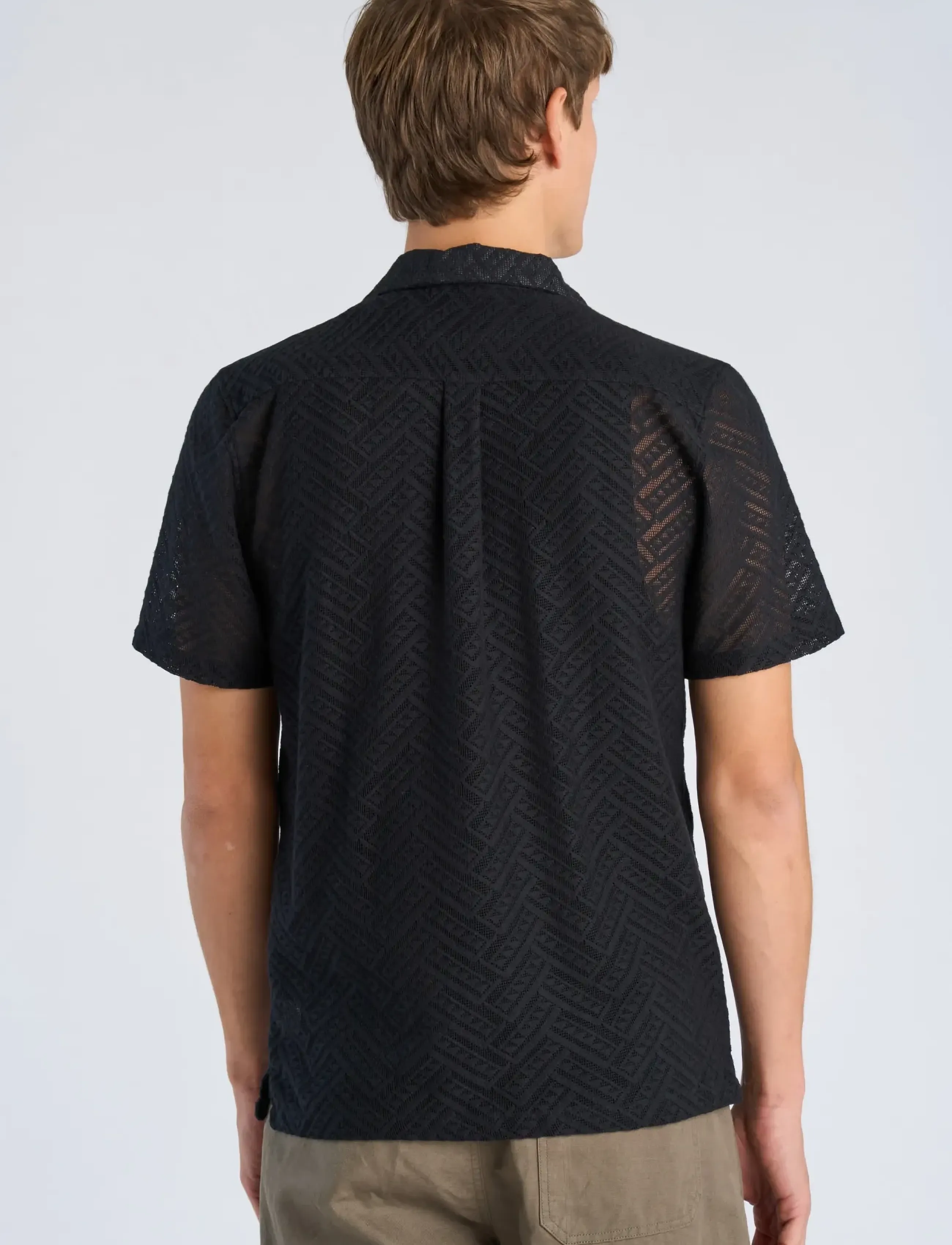 Lindbergh - Texture resort shirt S/S - marškiniai trumpomis rankovėmis - black - 4