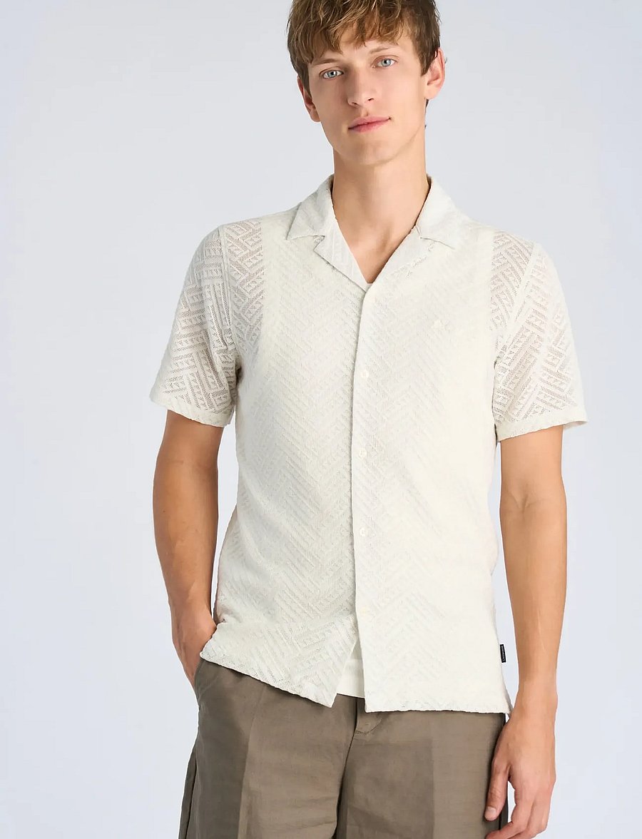 Lindbergh - Texture resort shirt S/S - kurzarmhemden - smoke white - 3