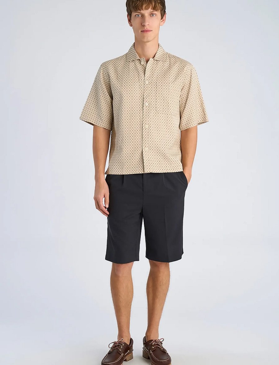 Lindbergh - Structure resort shirt S/S - kortærmede skjorter - dk sand - 0