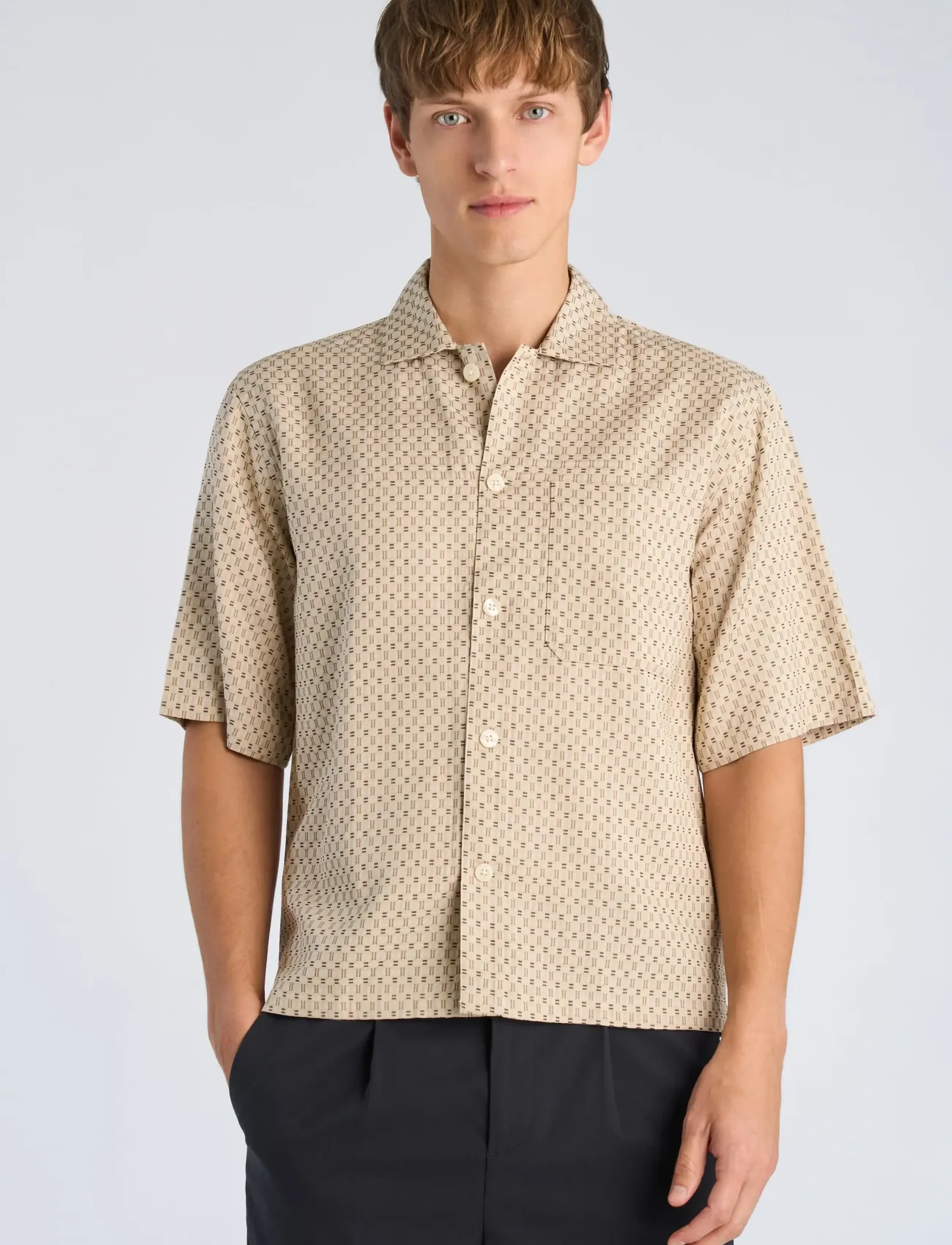 Lindbergh - Structure resort shirt S/S - mehed - dk sand - 3
